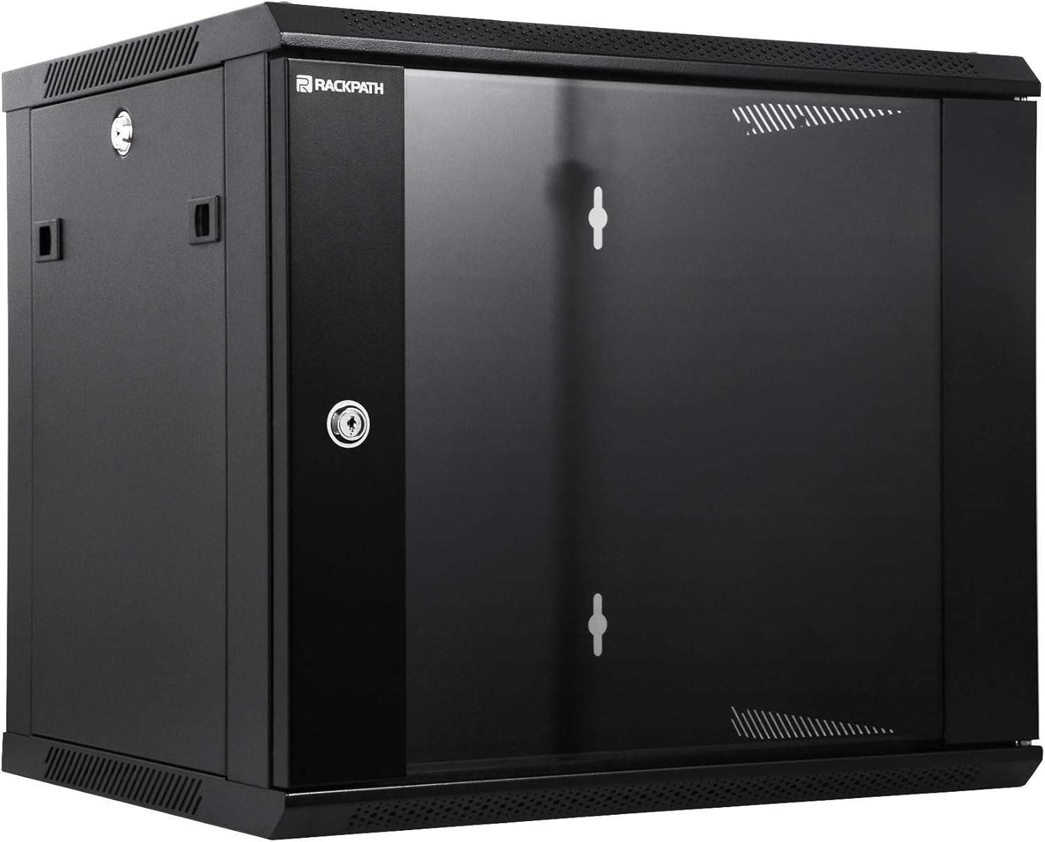 RackPath 9U Wall Mount Network Rack Cabinet – Quiet Cooling Fan, Locking Glass Door, 17.7