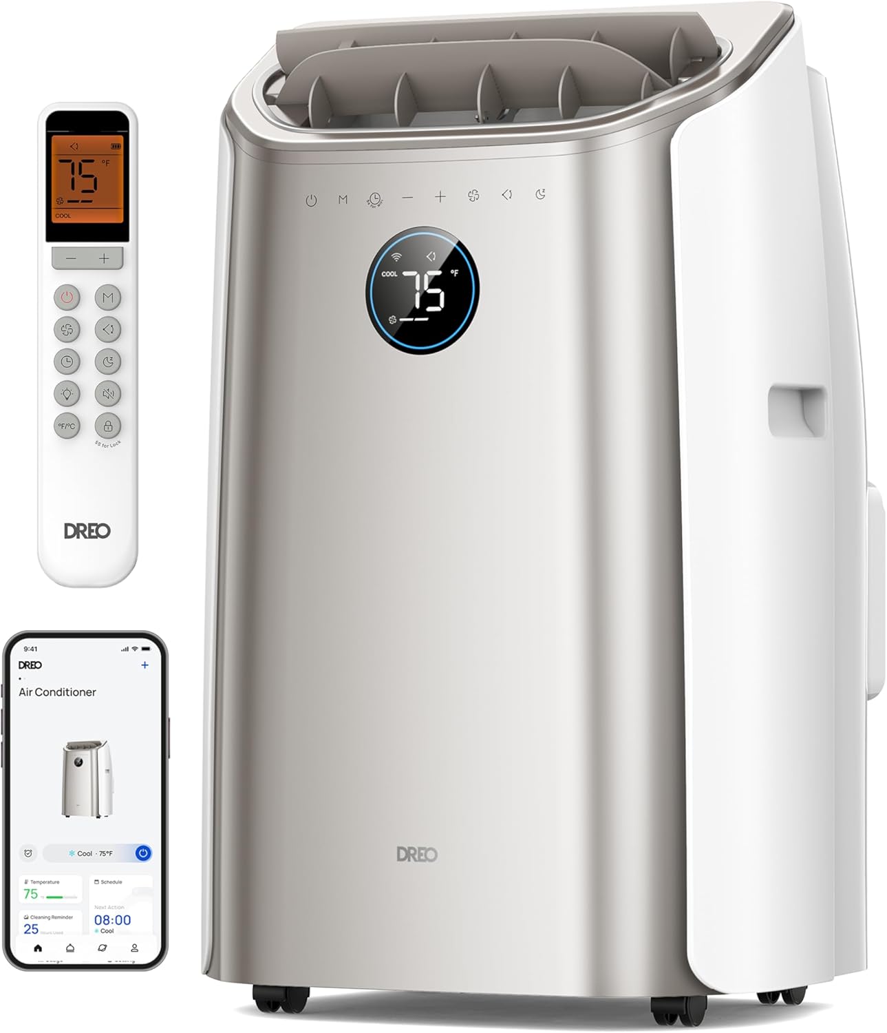 Dreo Portable Air Conditioners, 14,000 BTU Air Conditioner for Bedroom with Drainage-free Cooling, 46dB Quiet, APP/Voice/Remote, 24h Timer with Fan & Dehumidifier, Smart AC Unit for Room Indoors