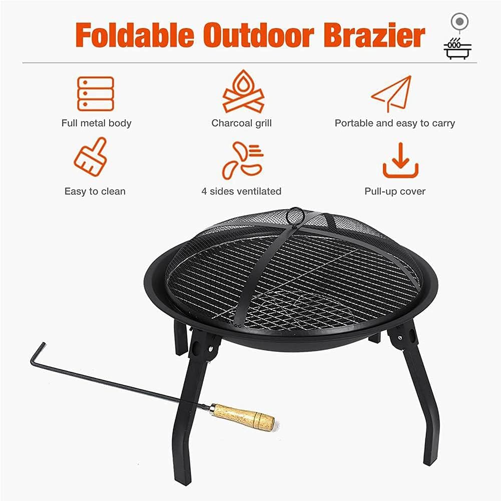Outdoor Fire Pit Wood Burning Steel BBQ Grill Fire Pit Bowl with Mesh Fire Pit Outdoor Fireplace
