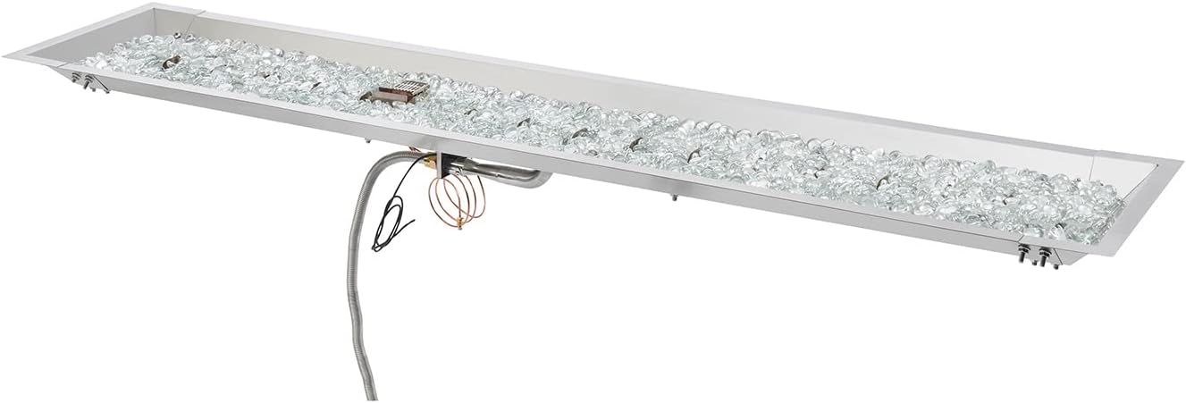 The Outdoor GreatRoom Company Linear Crystal Fire Plus Spark Ignition Fire Pit Burner Kit (CFP1264), 12x64-Inches