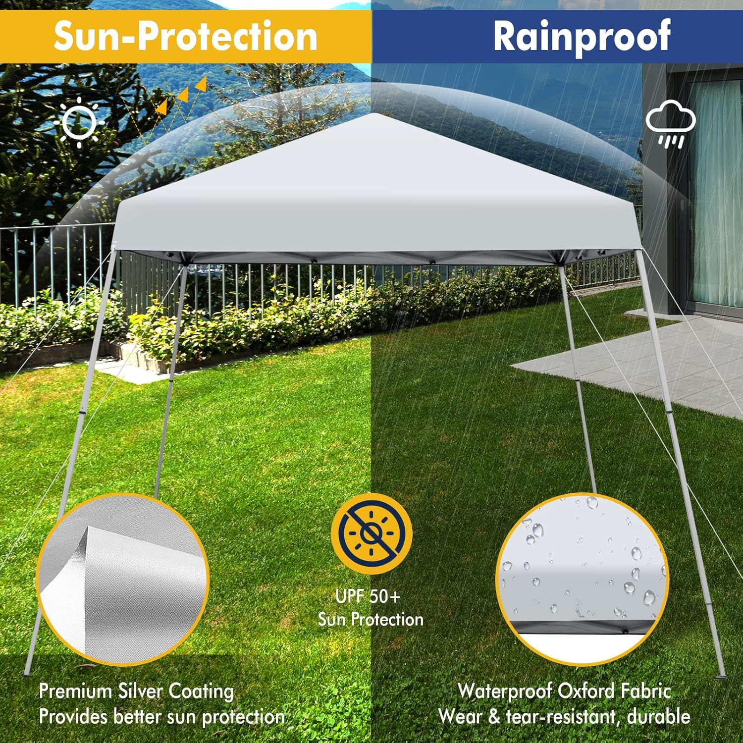 TANGZON 3 x 3M Pop Up Gazebo, Height Adjustable Instant Camping Party Tent Canopy with Slanted Legs & Carrying Bag, Outdoor Foldable Sun Shade Event Shelter (White, No Mesh Sidewalls & Sand Bags)