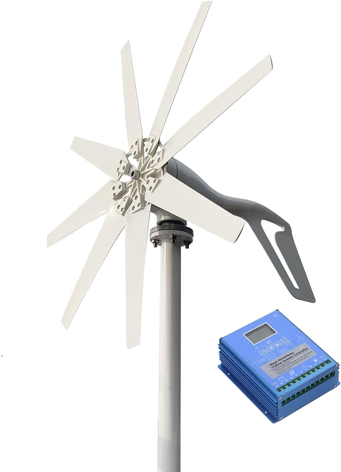 CAJUCA 5000W 12V 24V 48V Wind Turbine Generator Kit 8 Blades with Hybrid Charge Controller Home Small Wind Turbine