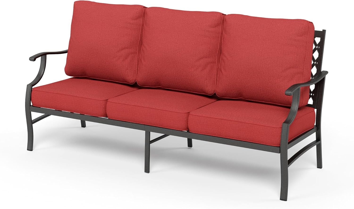 HERA'S HOUSE Patio Furniture Sofa, All-Weather Outdoor 3 Seats Couch, Outdoor Patio Couch with Deep Seating and Olefin Cushions for Lawn Garden Backyard, Red