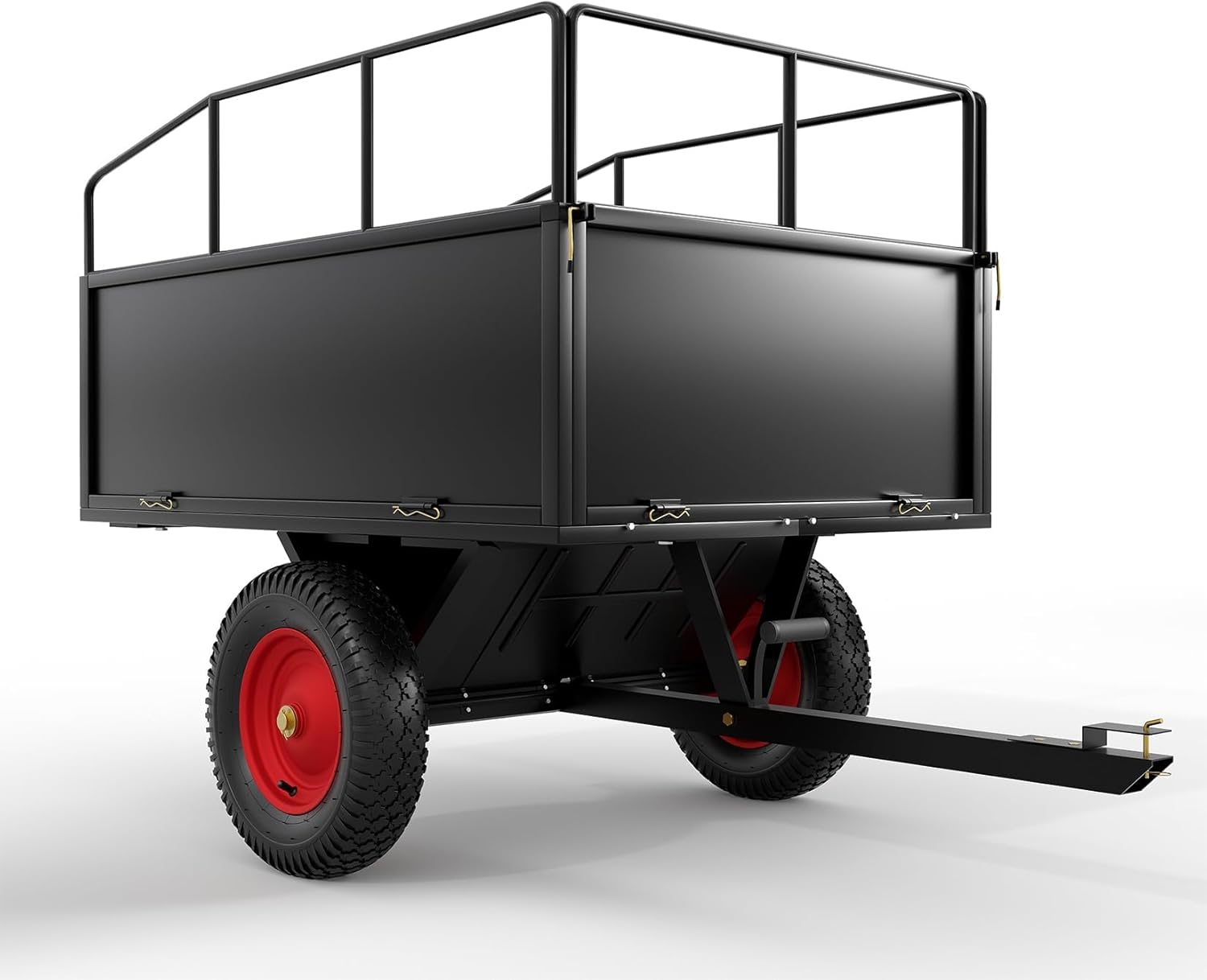 Heavy Duty ATV Trailer Tow Behind Dump Cart, 17 Cu.Ft. 750Lbs Capacity, Garden Utility Trailer Pull Behind Steel Yard Wagon Dump Trailer with Removable Sides for Riding Lawn Mower Tractor