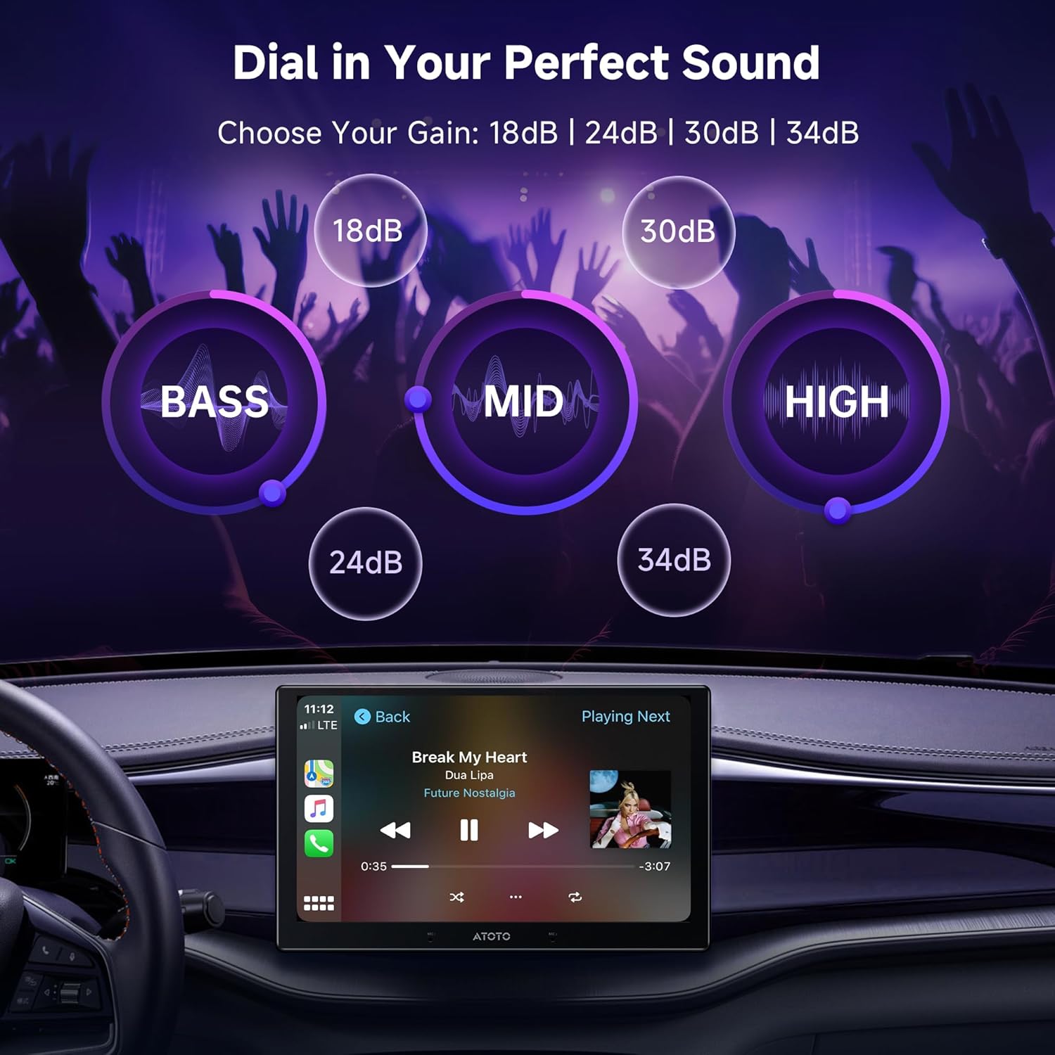 CA-AEC122DL Compact Car Amplifier with 6.5ft/2m Power Cable, Class D, TI TPA3221, 4-Channel, RMS 4x60W, Customizable EQ, Compatible with Select ATOTOZONE Car Stereos