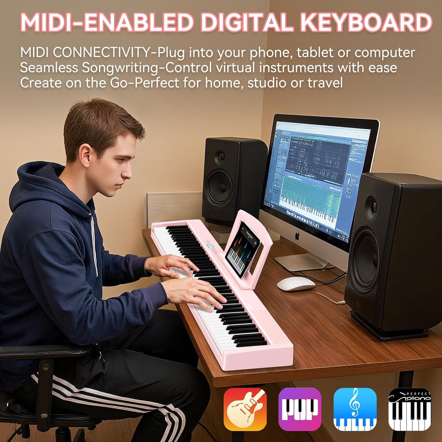 Piano Keyboard 88 Keys Foldable: Folding Digital Piano Portable with 88 key Weighted Keys TERENCE Bluetooth MIDI APP Learning & Carrying Case for Adults Beginners