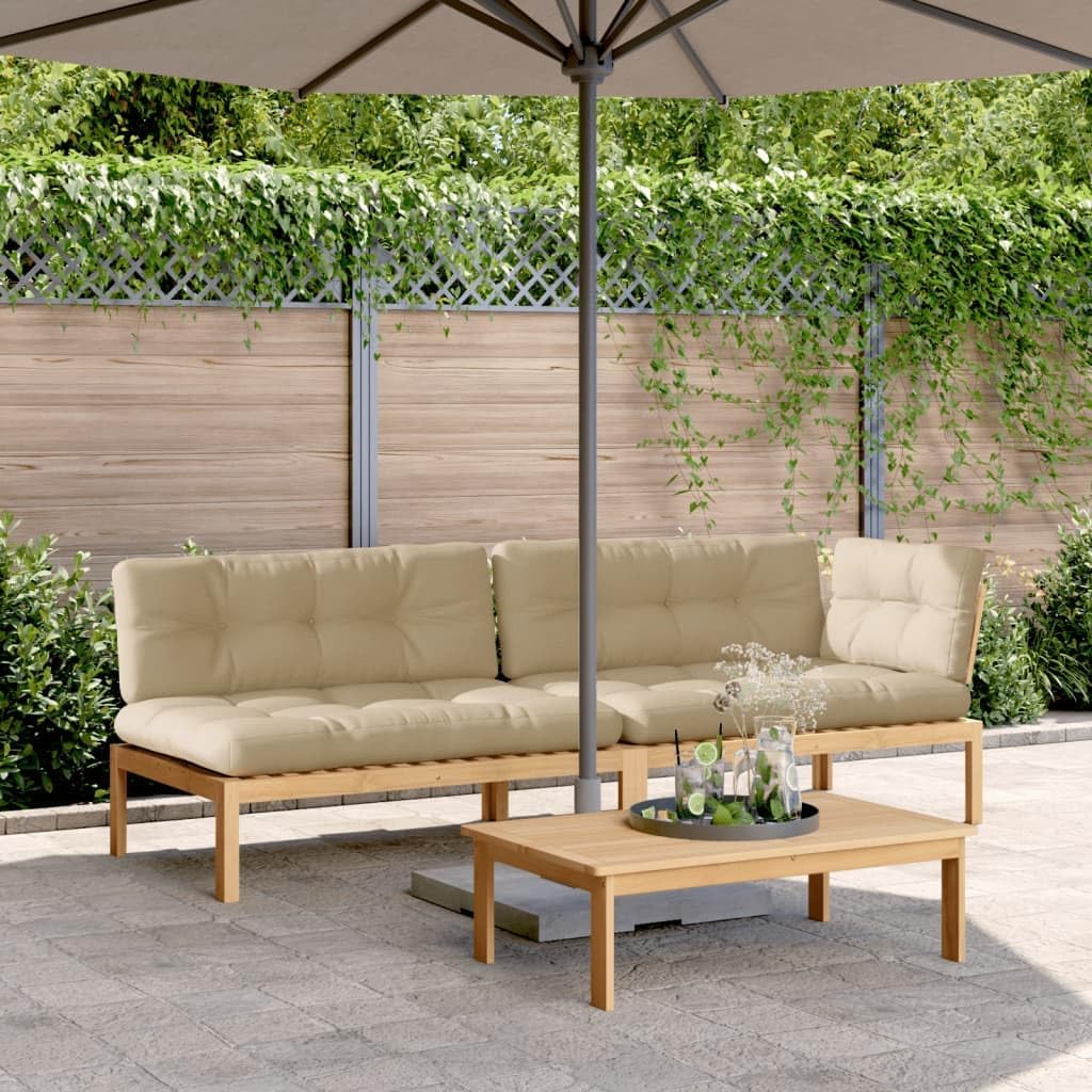3 Piece Patio Pallet Sofa Set with Cushions Solid Wood Acacia,Acacia Wood Patio Sectional Sofa with Cushions for Outdoor Comfort Outdoor Furniture, Patio Seating