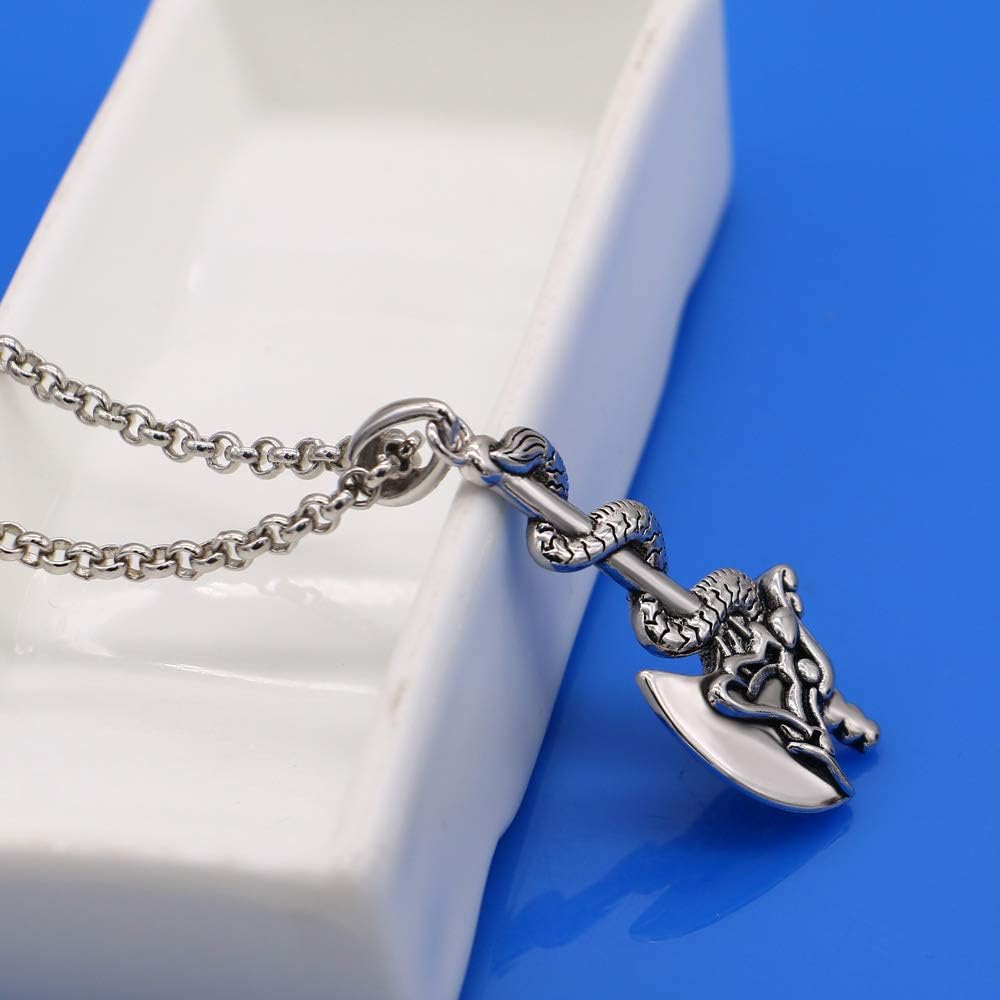 Dankadi Personalized Men's Charm Jewelry 925 Sterling Silver Necklace Vintage Style Dragon Shaped Axe Pendant Necklace 18''-28''O Chain Accessory Gift