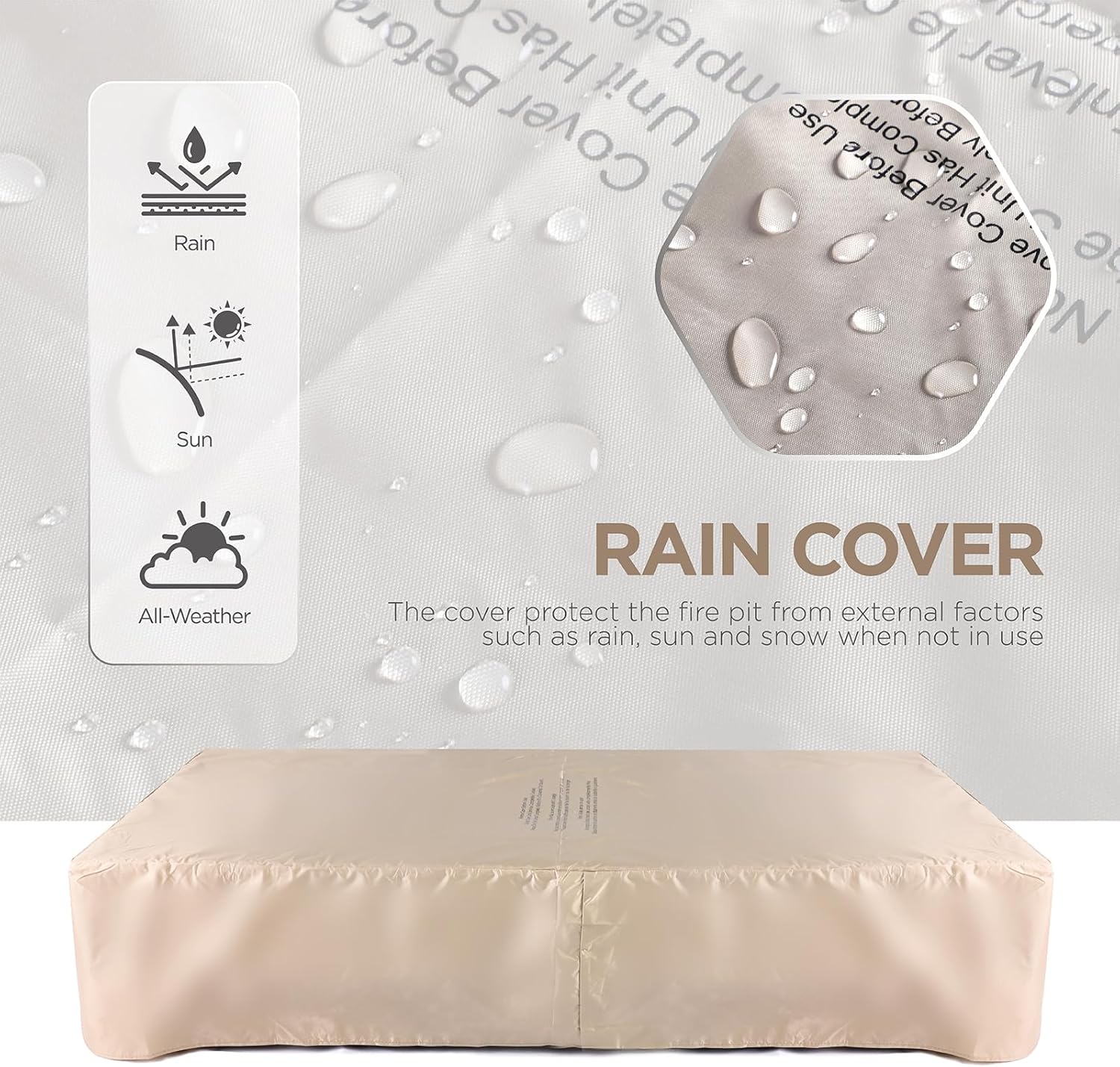 3 Pieces 60-Inch Outdoor Propane Fire Pit Table w/Tank Cover&Wind Guard - 50,000 BTU, Concrete Rectangle Firepits, Steel Lid, Lava Rocks & Rain Cover Included