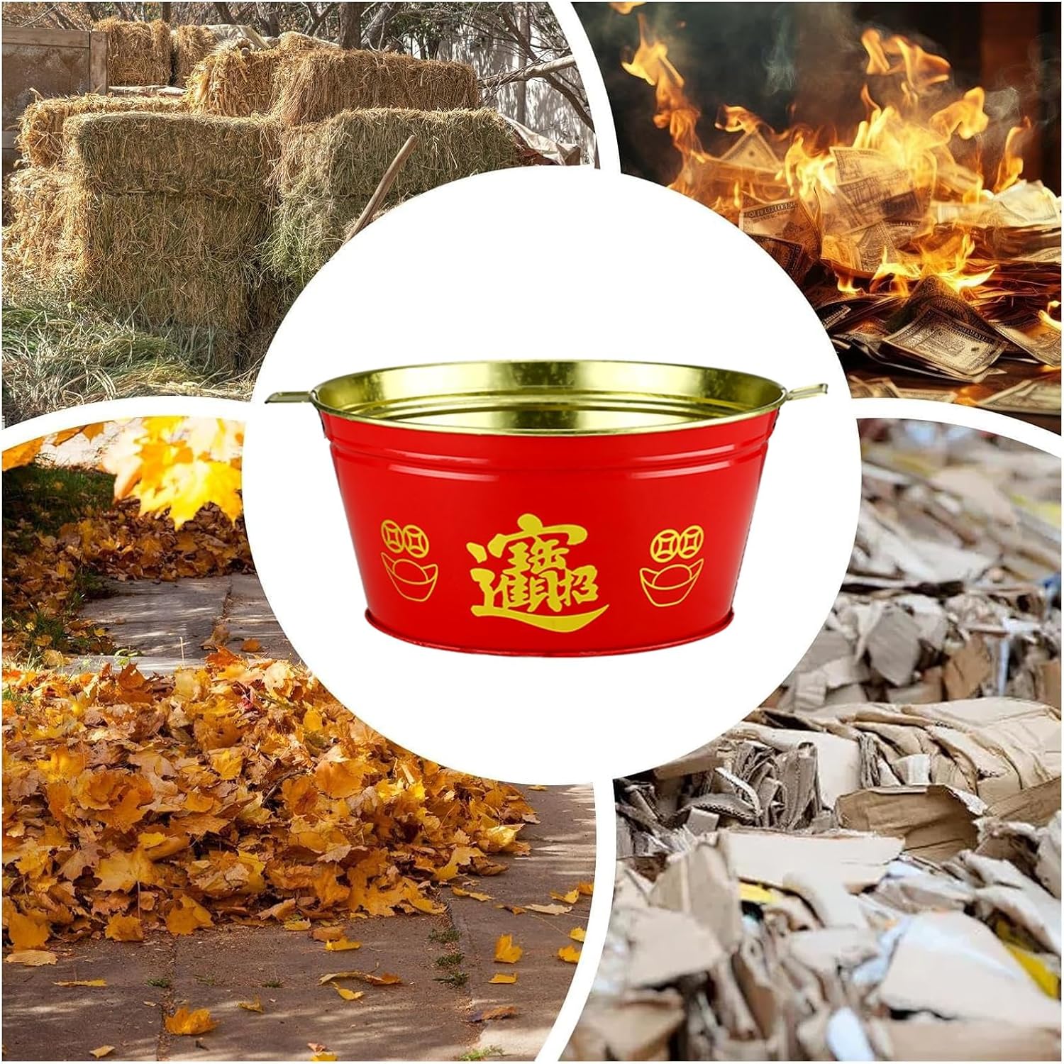 Incinerator Burn Barrels, Outdoor Fire Pit with Fire Hook, Burn Cage for Garden Paper Leaf Trash Wood Backyard Bonfire