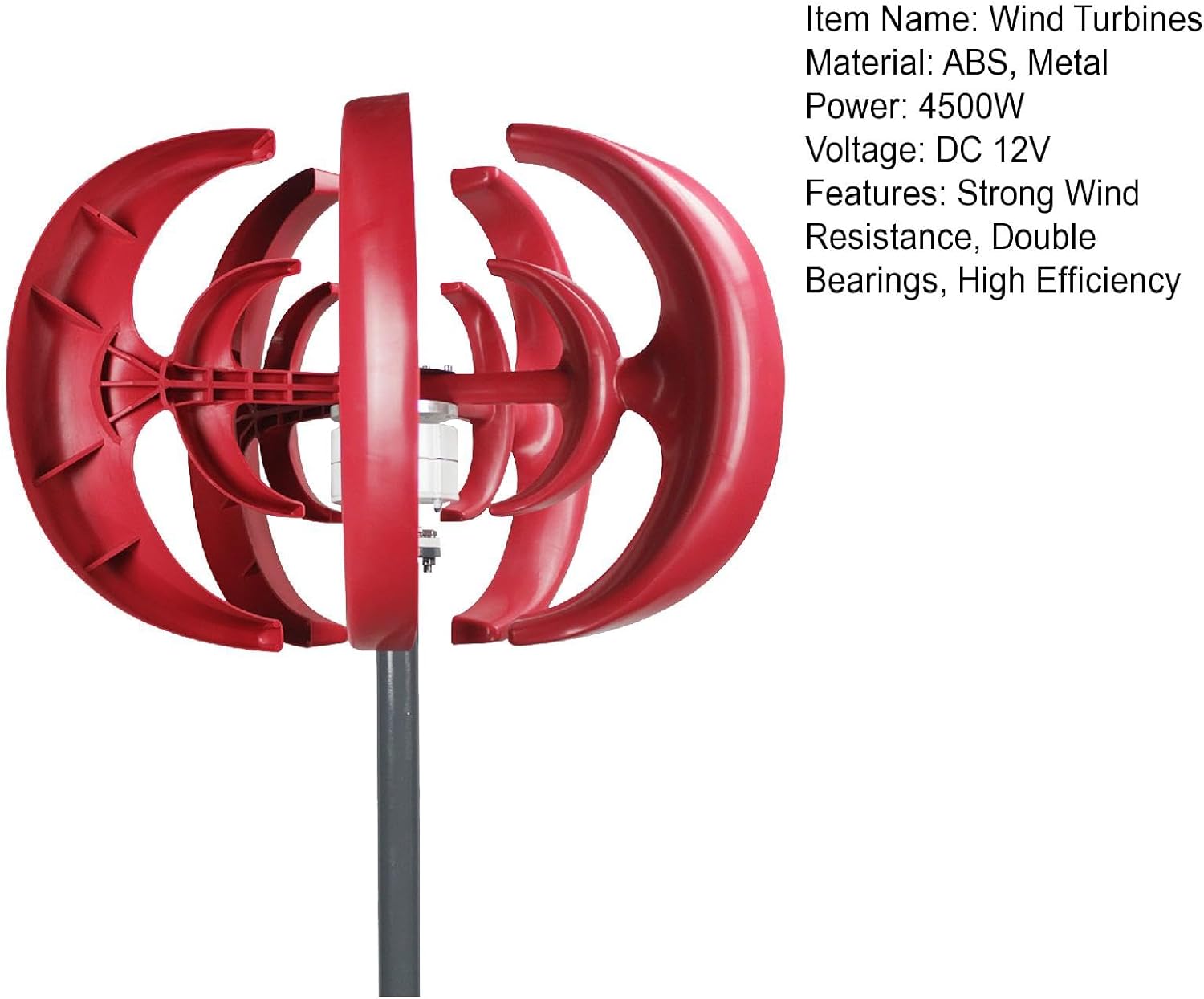 Talent Star 600w Red Wind Turbines Generator, 5 Blades Dc12v Vertical Axis Wind Turbines Generator Kit for Home Hybrids Streetlight, Electromagnetic Producer Equipment, Magnetic Generator Red