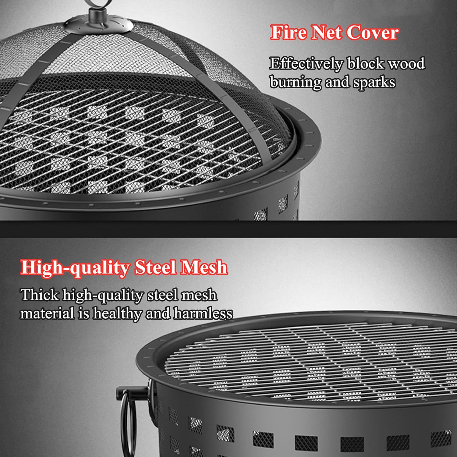 2 in 1 Outdoor Fire Pit w/Cooking Grate & Spark Screen Cover & Fire Poker, Heavy Duty Brazier Wood Burning BBQ Grill Firepit Bowl for Backyard Bonfire Patio