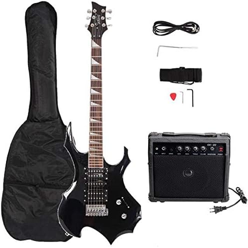 Home Flame Shaped Electric Guitar with 20W Electric Guitar Sound HSH Pickup Novice Guitar Audio Bag Strap Picks Shake Cable Wrench Tool Black 3-7 Days Delivery
