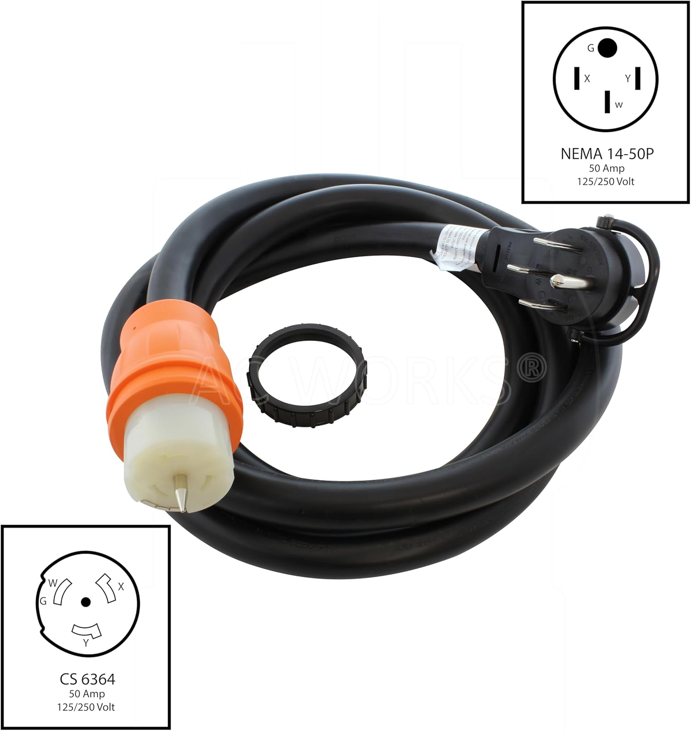 AC WORKS 50Amp Generator 14-50P to Transfer Switch 50Amp Inlet Box Adapter (25)