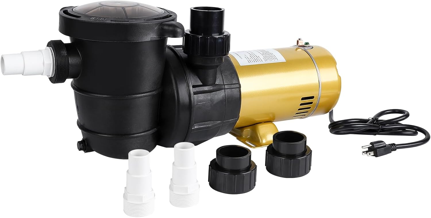 2HP Swimming Pool Pump In/Above Ground Water Pump, 5568GPH, 115V Single Speed High Flow Powerful Self Primming Swimming Pool Pumps With Filter Basket & Drain Plug, Energy Saving, Low Noise for Family
