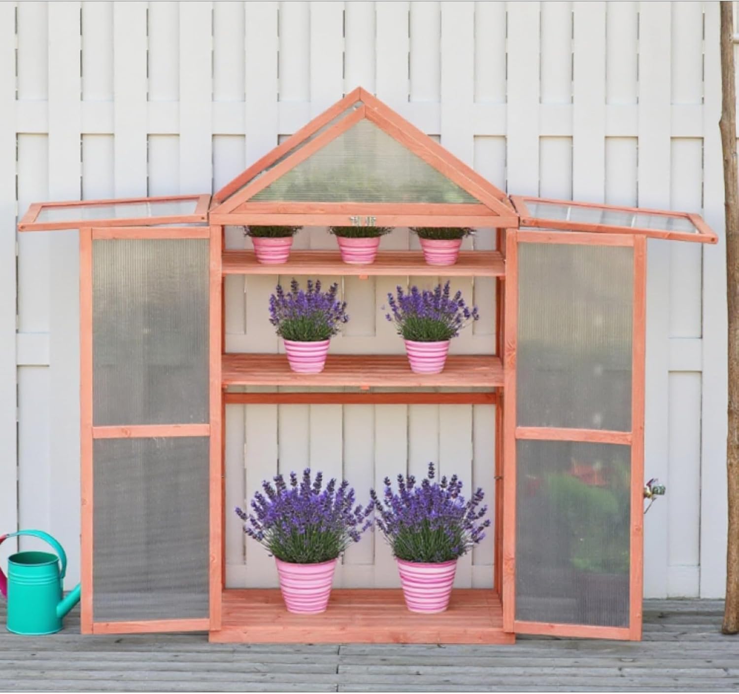 Garden Wood Cold Frame Flower Planter Greenhouse with 3-Tier Shelf and Good Ventilation, Heavy Duty Plant Greenhouses for Garden and Backyard, 31.5