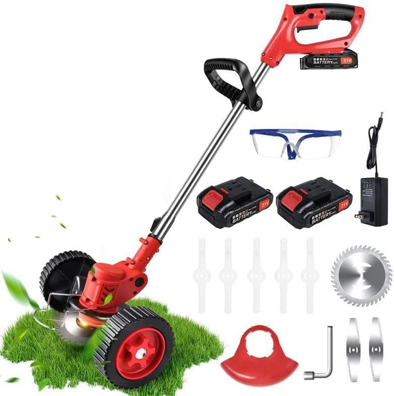 Portable Brushcutter Lawnmower, Cordless Lawnmower, Lithium Mower ELD Rechargeable Weed Whacker, Folding Design with 2 Batteries, Removable Wheels, Suitable for Branches, Gardens