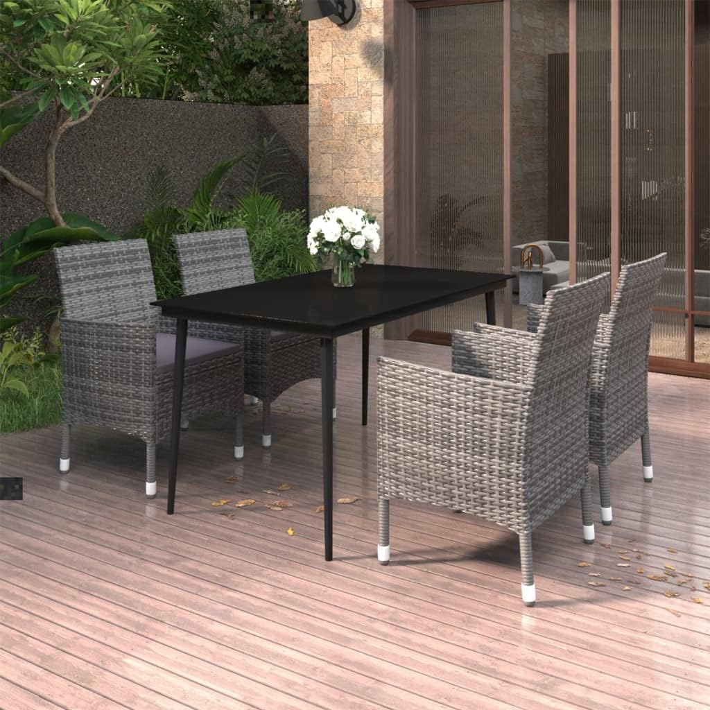 5 Piece Patio Dining Set with Cushions Poly Rattan and Glass Garden Furniture