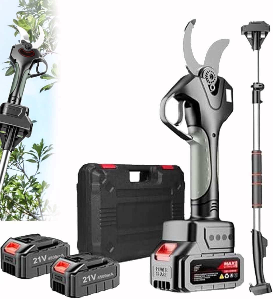 Industrial Electric Pruner with Brushless Motor – Cordless SK5 Blade Shears for Heavy Garden Use – Reliable, Safe, and Built for Tough Outdoor Environments(Withpole)