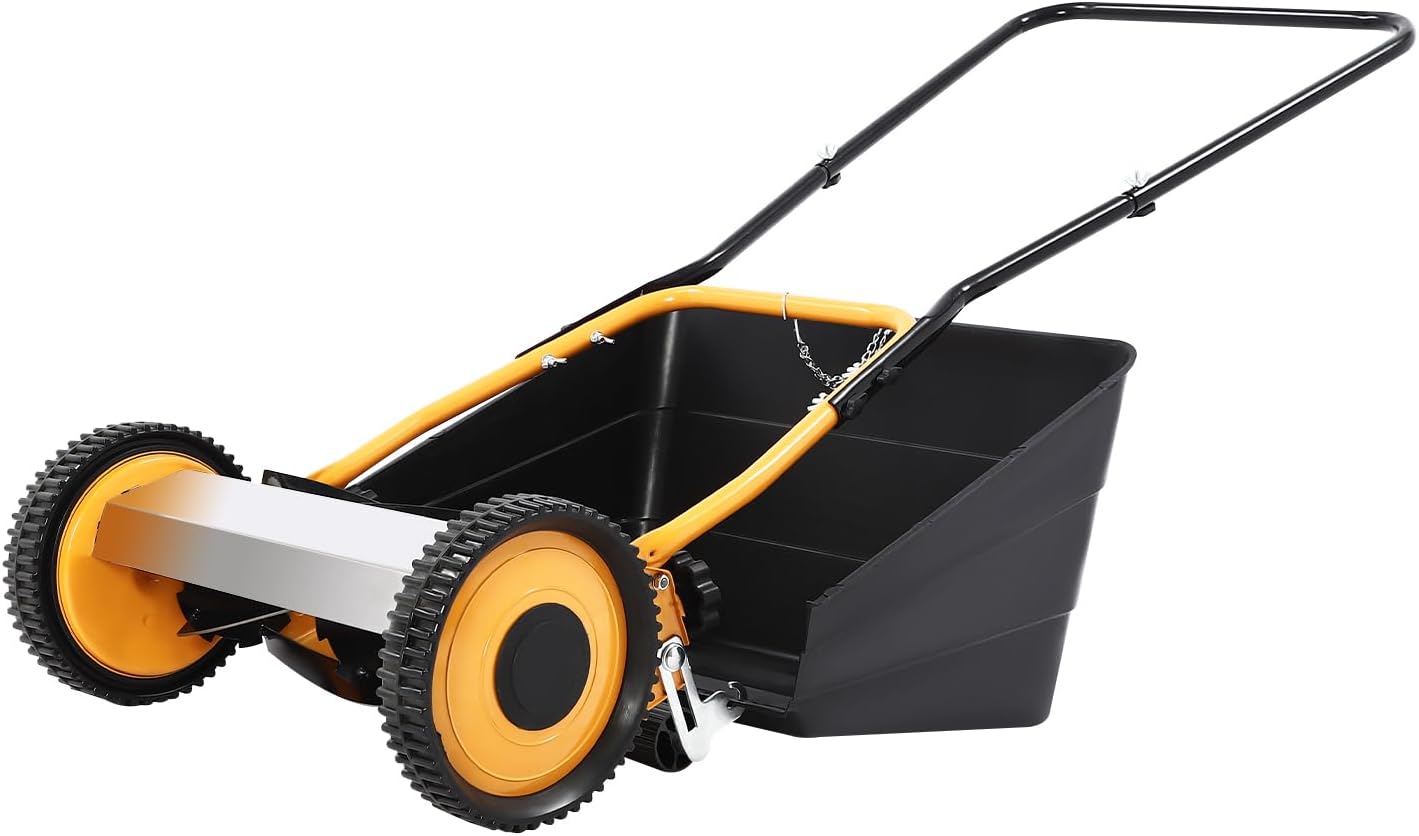 14-Inch Push Reel Lawn Mower Push Mower 2 in1 Cordless Manual Reel Lawn Mower Adjustable Cuttable Height with 4 5-Edged Blades for Park Landscaping Grassland Woodland Gardens