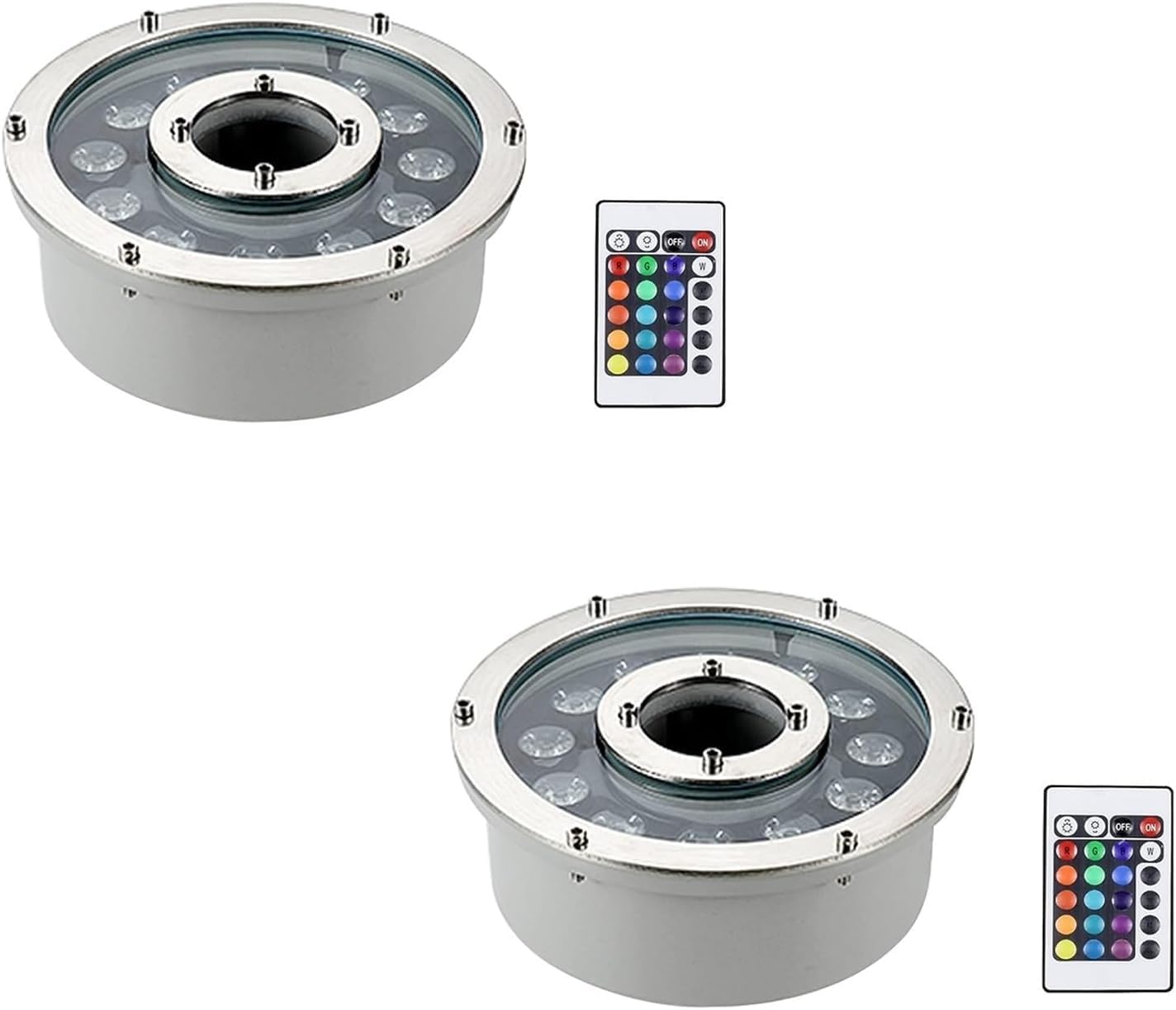 Underwater Pond Spotlight - 12/24V Submersible LED Fountain Light, Submersible Landscape Spotlight Middle Hole, IP68 Underwater Led Lights, for Garden Fountain Pool(RGB+Remote Control,2PCS-12W)