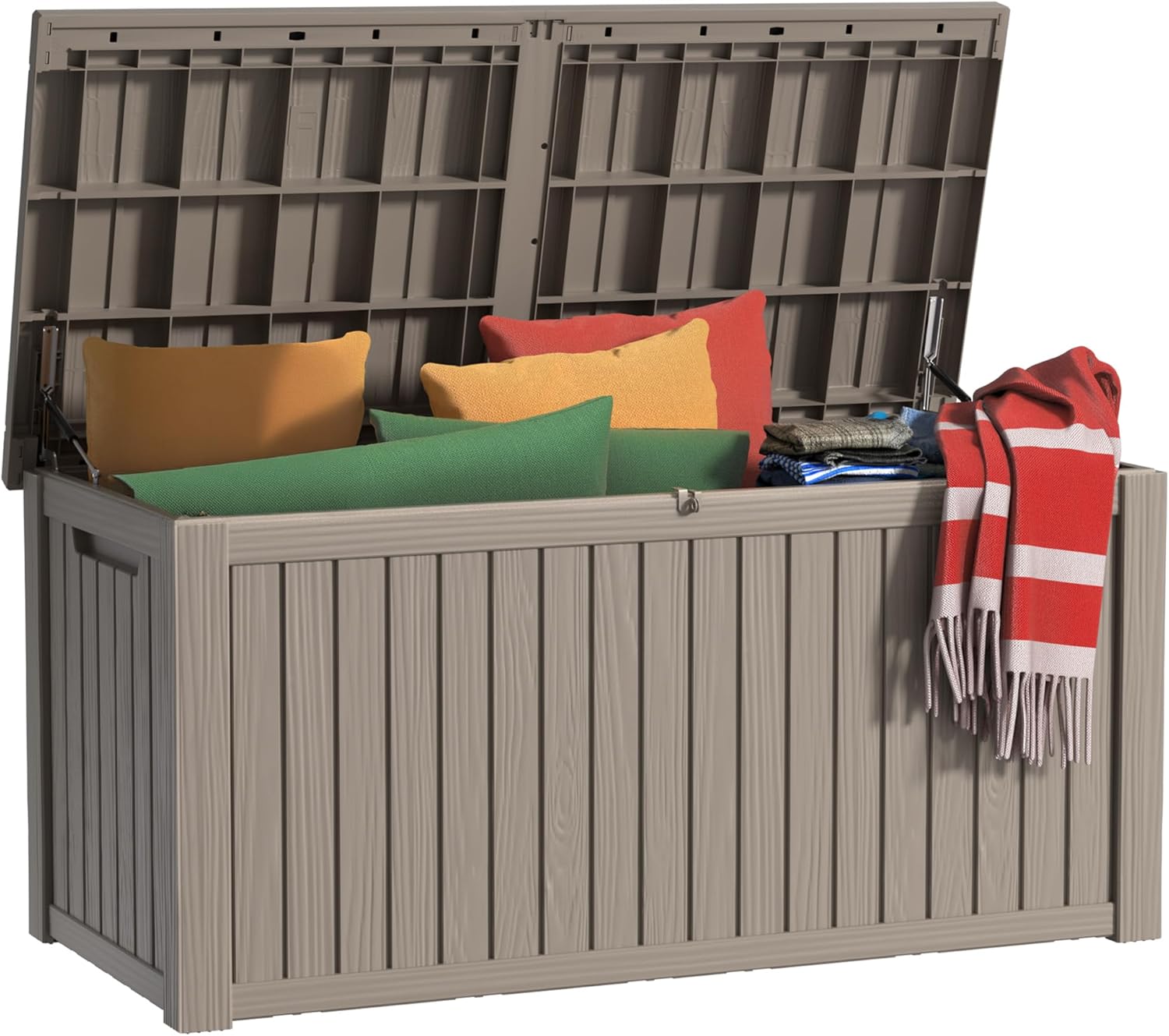 200 Gallon Outdoor Deck Box,Storage Lockable Waterproof Patio Furniture,Garden Tools,Cushions,Pool Accessories Outside Storage Resin Box(Grey)