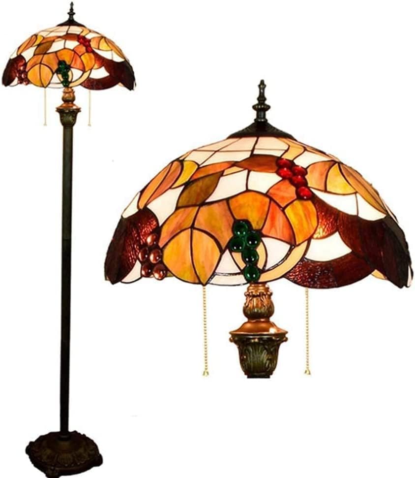Tiffany-Style Floor Lamp Standlamp European Pastoral Grape Tiffany-Style Handmade Glass Floor Lamp in 16 Inch Antique Bedroom Office Decor Floor Lamp with Foot Switch, E27