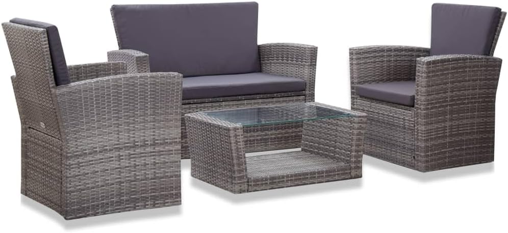 Patio Set 4 Piece Patio Lounge Set with Cushions Poly Rattan Gray