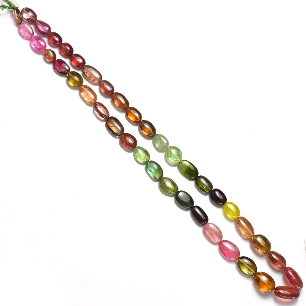 Semi Precious Hand Polsihed Multi Tourmaline Smooth Oval Colorful Tumbled Beads