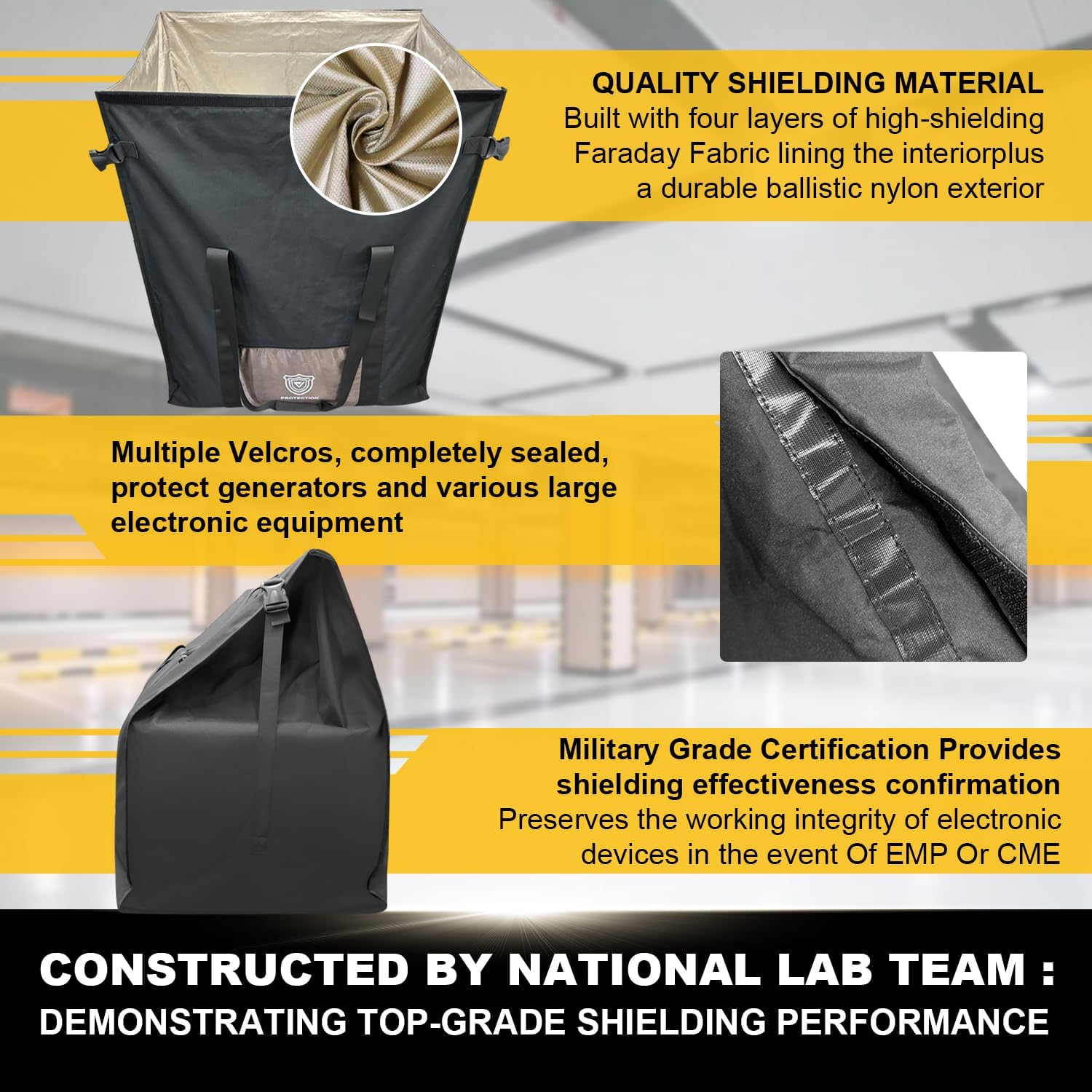 Faraday Bag for Generators & Extra-Large Electronics, Military-Grade RF Shielding Case Designed for EMP, CMEs Solar Flare Protection, XL Capacity