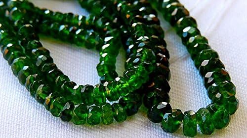 13 inch natural beads strand of 3-4mm faceted rondelle chrome diopside gemstone beads for DIY jewelry - necklace, bracelet, earring, ring.