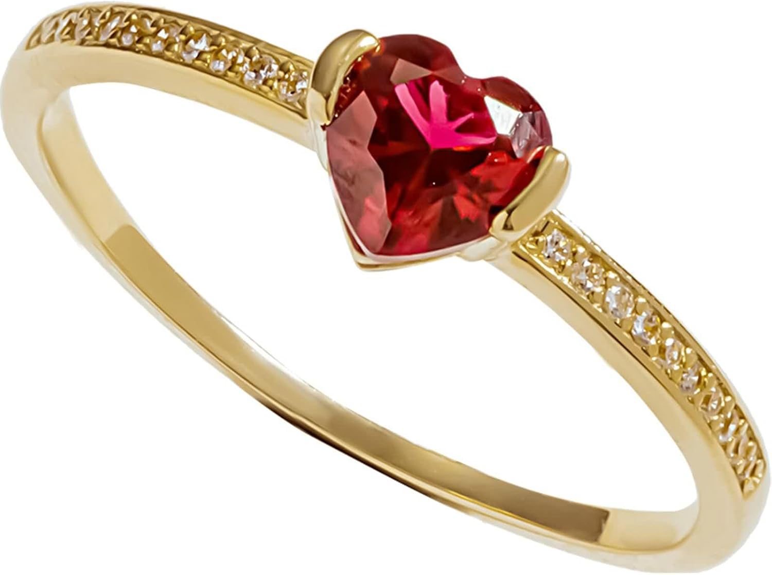 Promise Ring Heart, Wedding Bands Womens Ruby Jewelry 18K Yellow Gold with Diamond for Fiancée