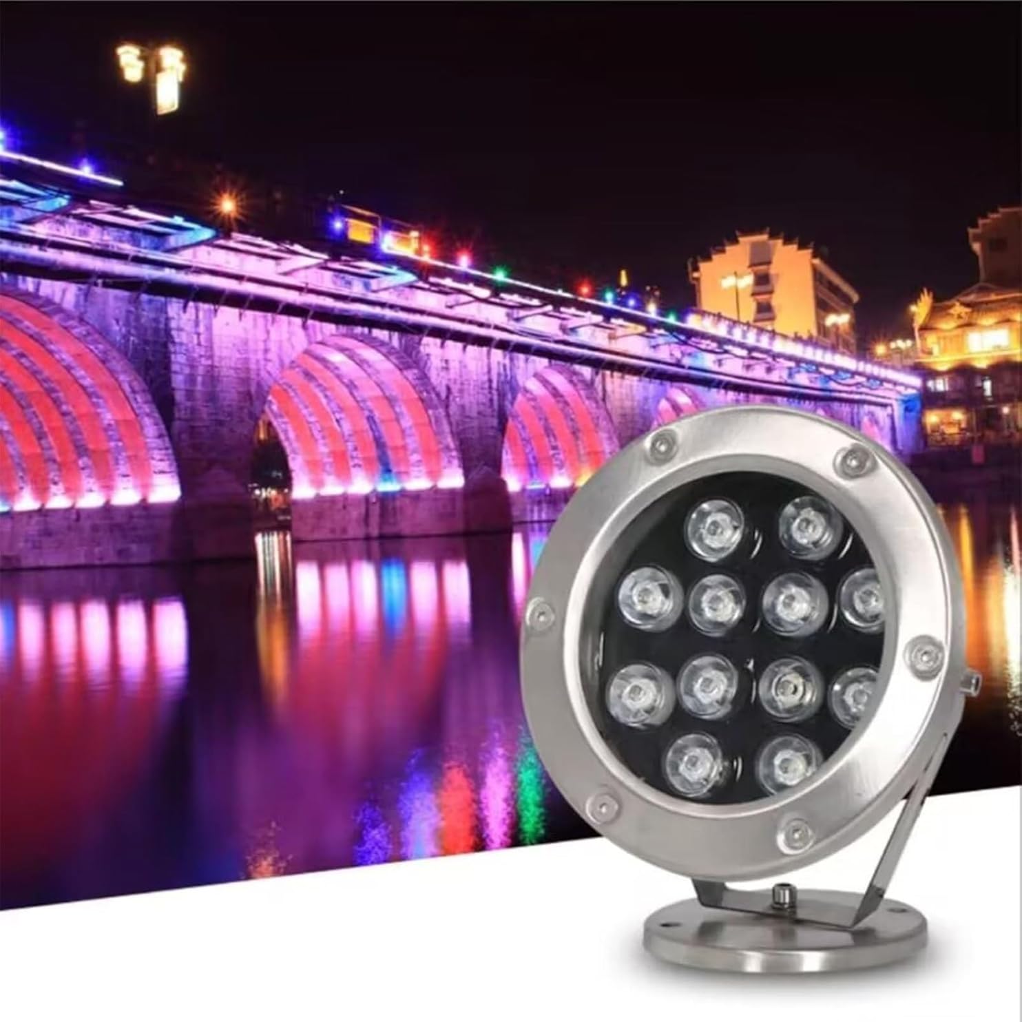 Underwater LED Pond Light, Recessed Underwater Light, Rotatable Outdoor Spotlight, 24V Garden Spotlight, Stainless Steel Adjustable Angle LED Fountain Lighting, IP68 Waterproof(Purple,36w)
