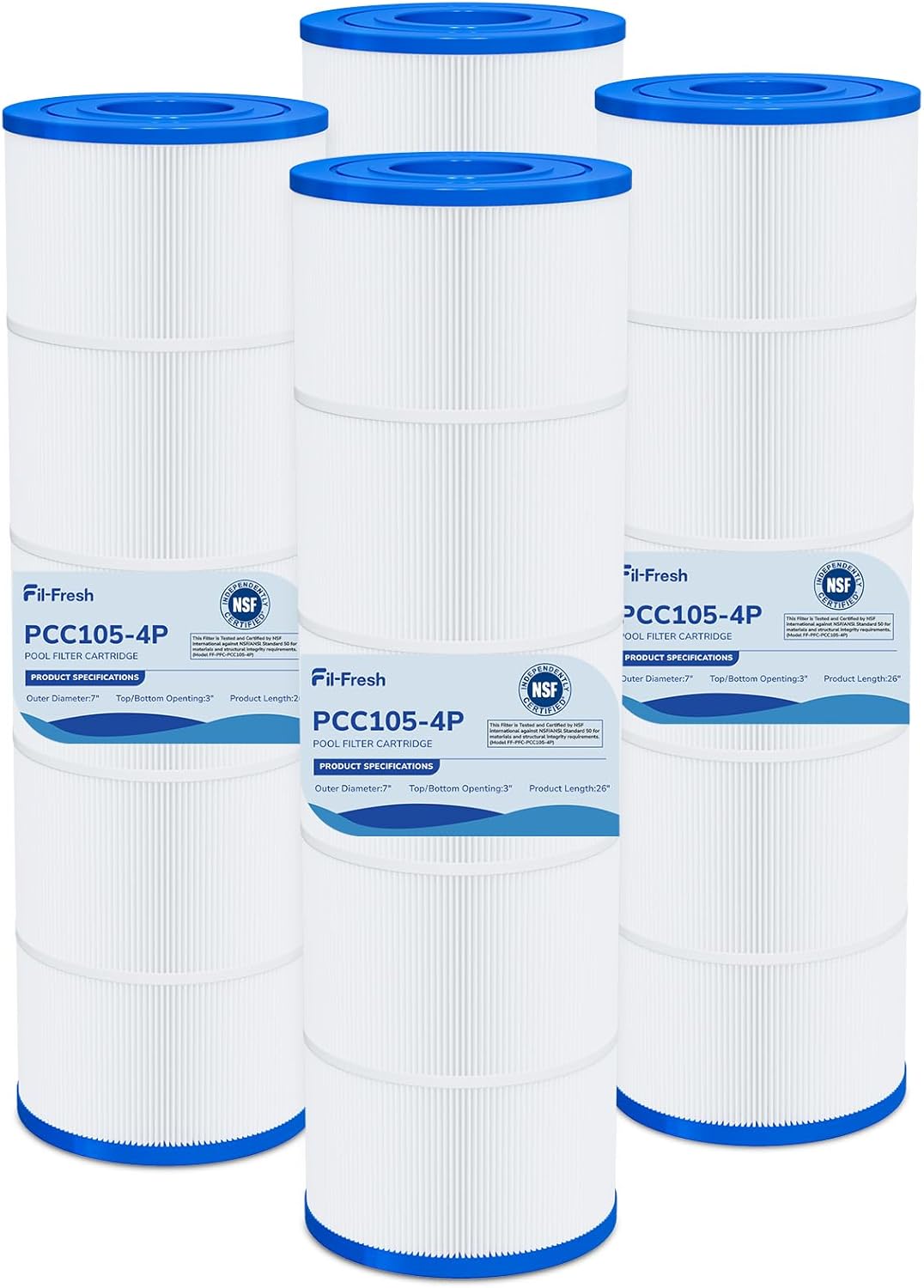 Fil-fresh CCP420 Pool Filter Cartridges Compatible with Pentair Clean & Clear Plus 420, Replacement for Pentair R173576, C-7471, 178584, Pleatco PCC105-PAK4, 4×105 sq.ft, 4 Pack