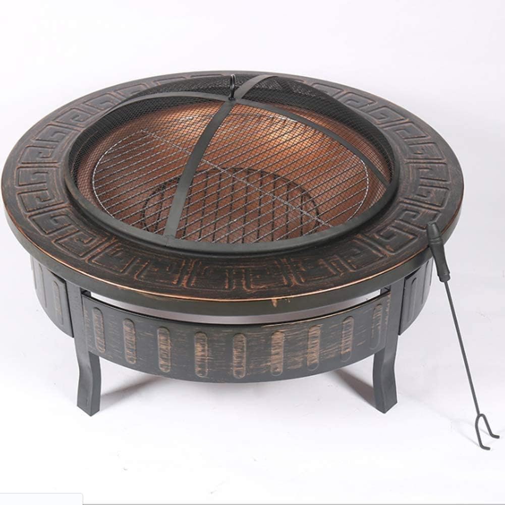 Outdoor Metal Firepit Round Table d Patio Garden Stove Wood Burning Fire Pit with Spark Screen, Log Poker and Cover,Outdoor Fire Pits