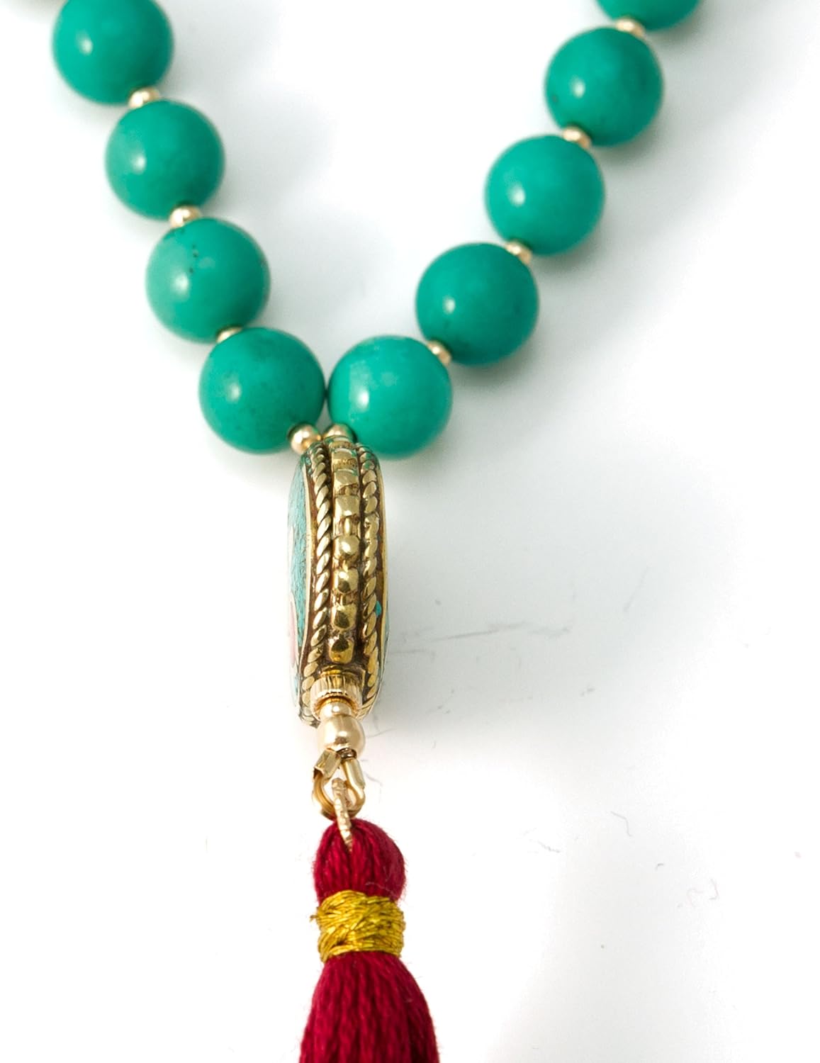 33 Turquoise (Imit) Tasbih Muslim Prayer Beads with Round Nepalese Bead and Gold Filled Beads