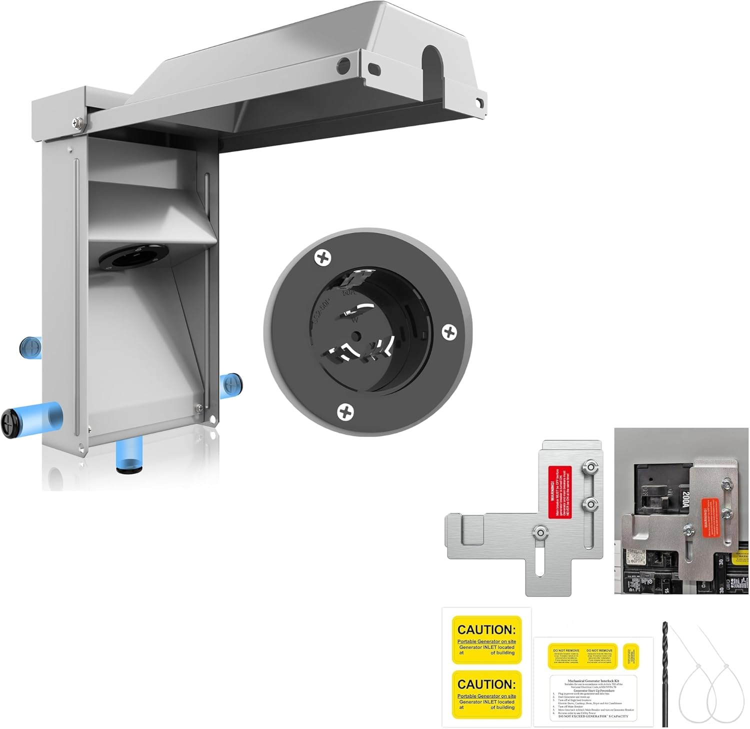 50A Generator Setup SS2-50P Power Inlet Box with Interlock Kit (suiable for Siemens/Murray 150/200A Panel), Safety Solution for homeowners During Outage