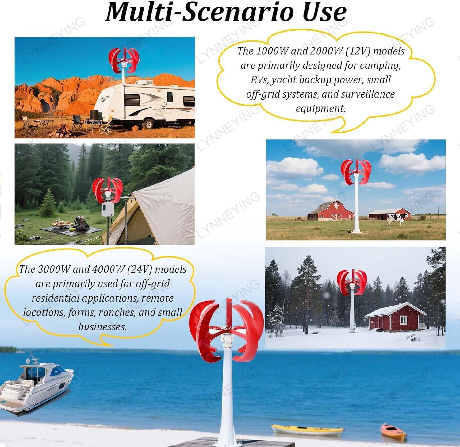 12V/24V Wind Tur-Bine for Off-Grid Home, 5-Blade Generator Kit with 2000W Inverter, Lantern-Type, Low Noise, High Efficiency for Home, Camping, Marine Applications(DC,3000W24V)