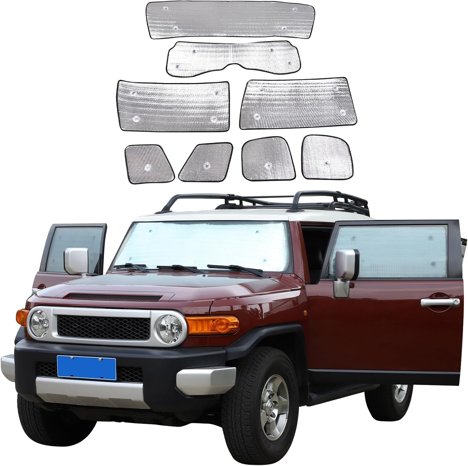 Car Full Windshield Sunshade Compatible with Toyota FJ Cruiser 2007-2021 Automotive Windshield Sunshades Foldable Reflective Sun Visor for UV Rays and Sun Heat Full Protect Car Interior Accessories