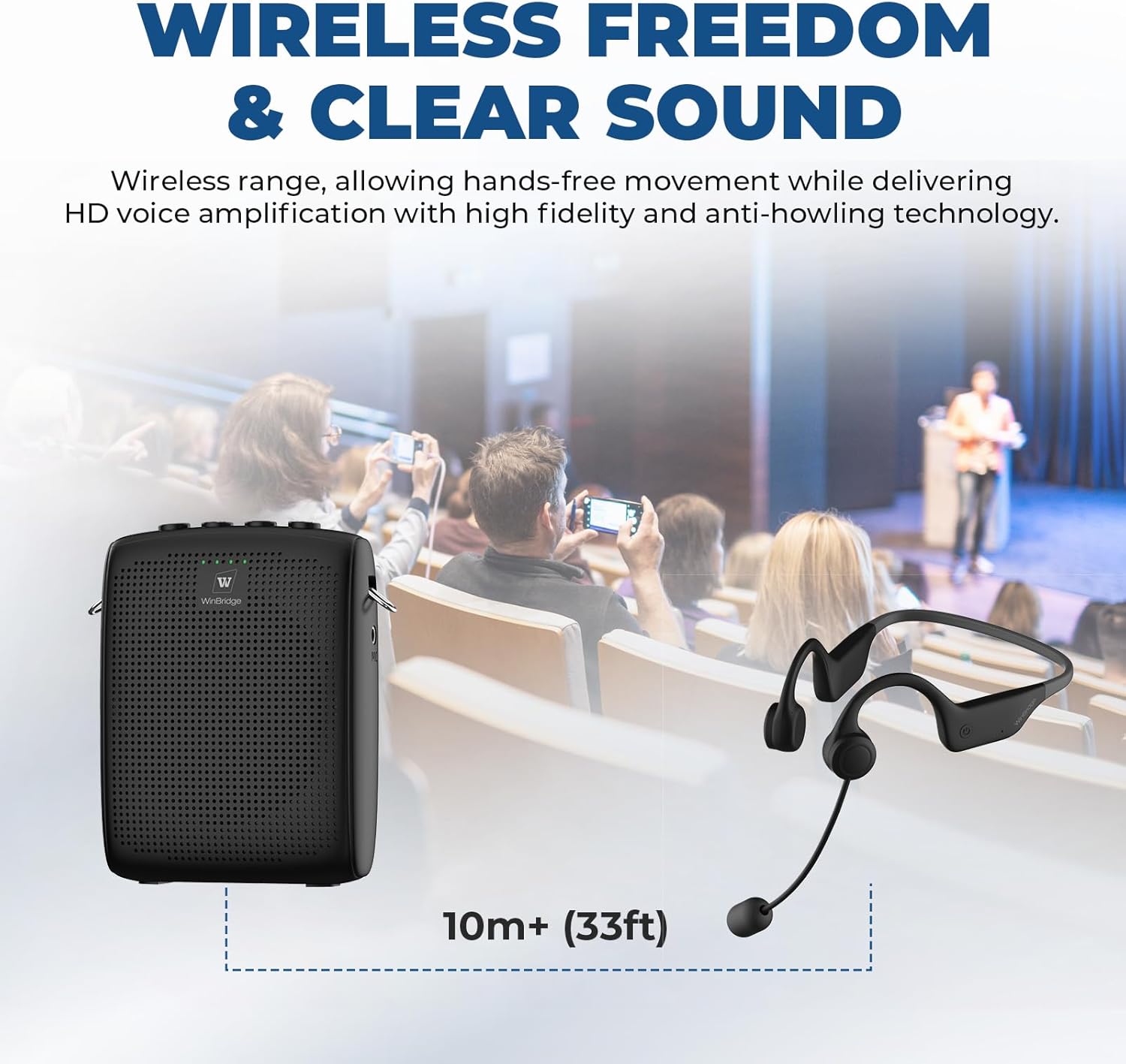 WinBridge Voice Amplifier Wireless Microphone Earhook, Porable Speaker and Mic for Teachers, Mini PA System with Crystal-Clear Original Sound, Fitness Ear-Secured Microphone for Public Speaking WB007