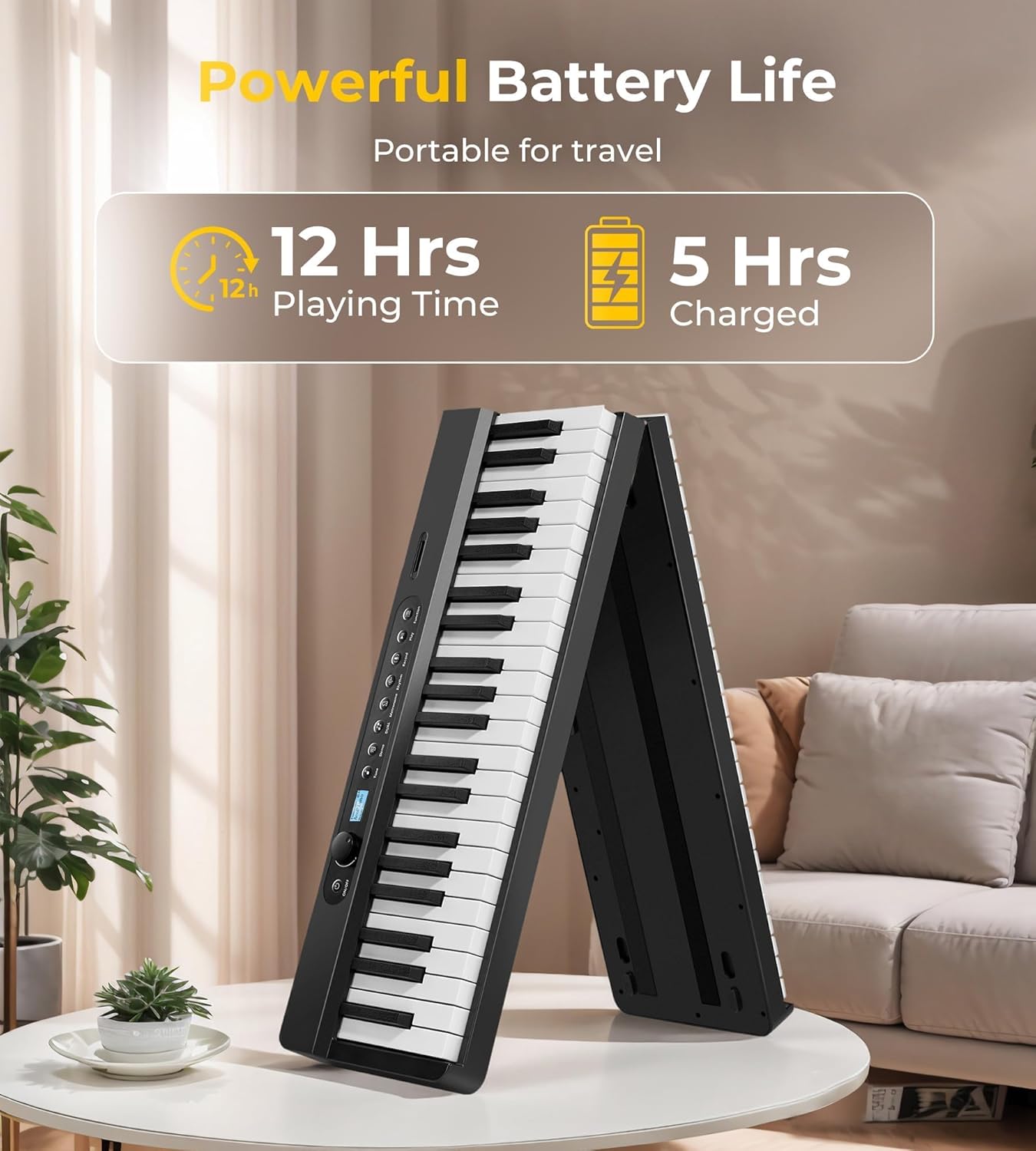 88 Key Folding Piano Semi-Weighted Foldable Piano Full Size Portable Travel Electric Piano Keyboard with BT Wireless, 128 Tones, USB MIDI, Sustain Pedal and Bag for Beginners Adults Teens