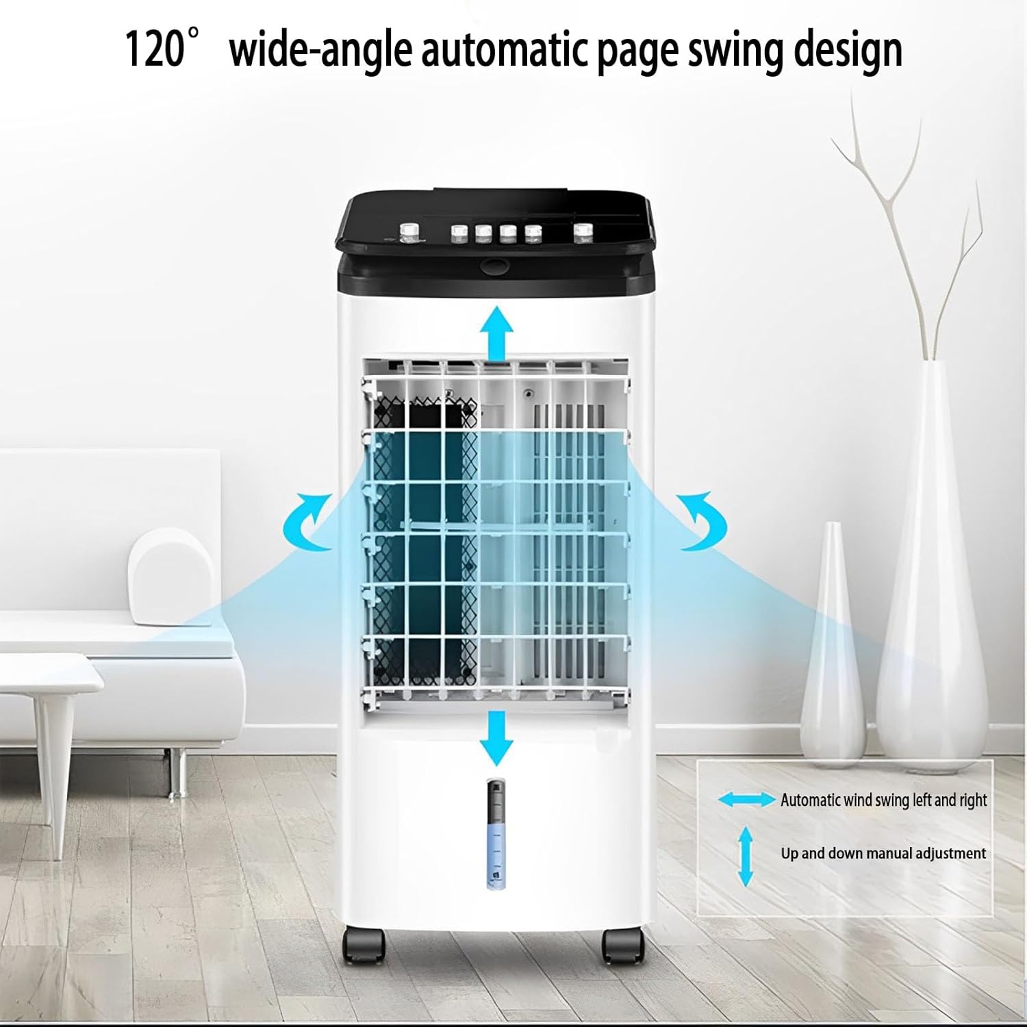 JSDMBD Portable Air Conditioners Portable Evaporative Air Cooler Floor Air Conditioner Cooling Small Electric Fan, Humidification and Purification, Three Speeds, Wide-Angle Swing, Remote Control