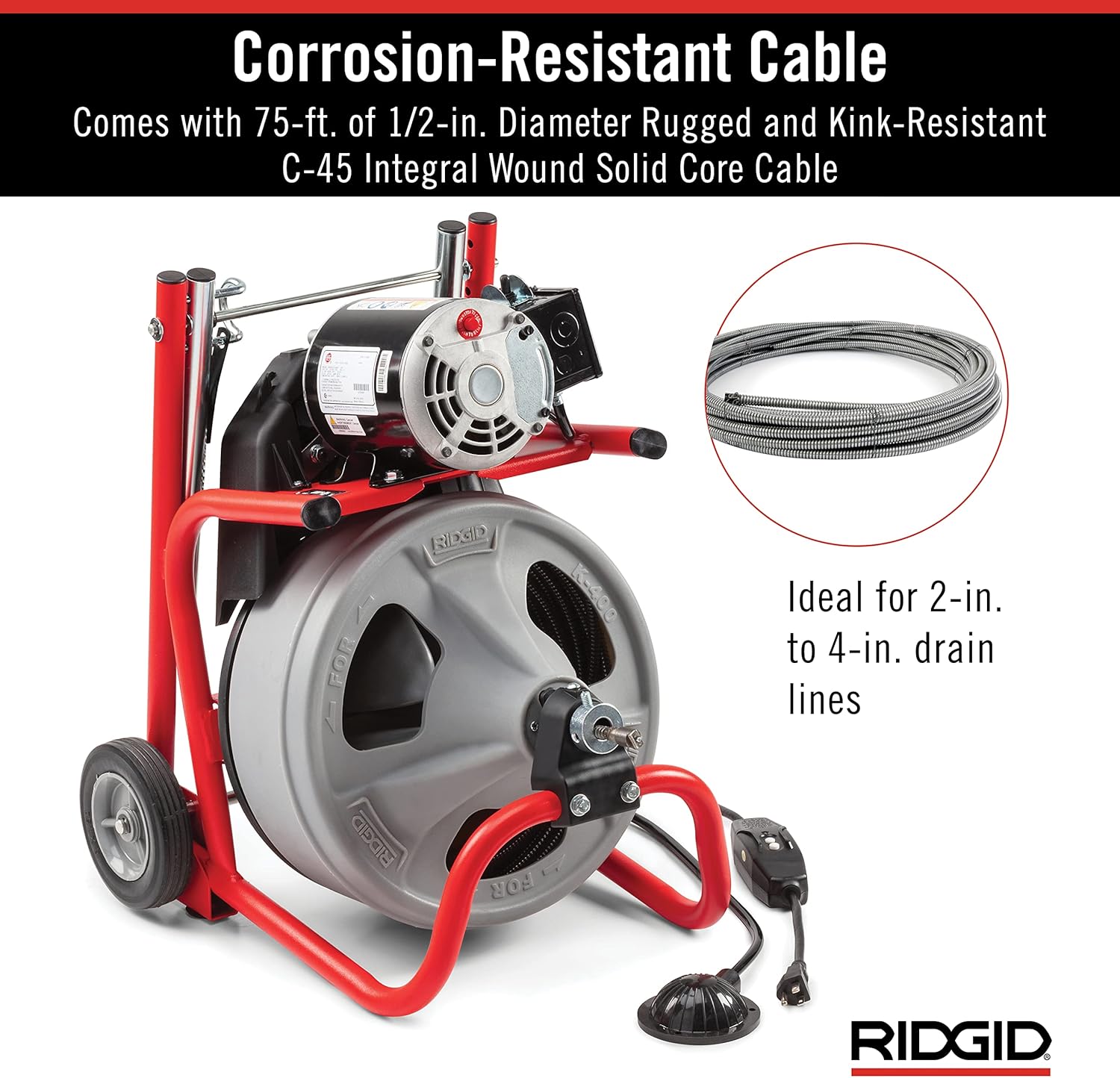 RIDGID 26998 Model K-400 Drain Cleaning 120-Volt Drum Machine Kit with C-45IW 1/2