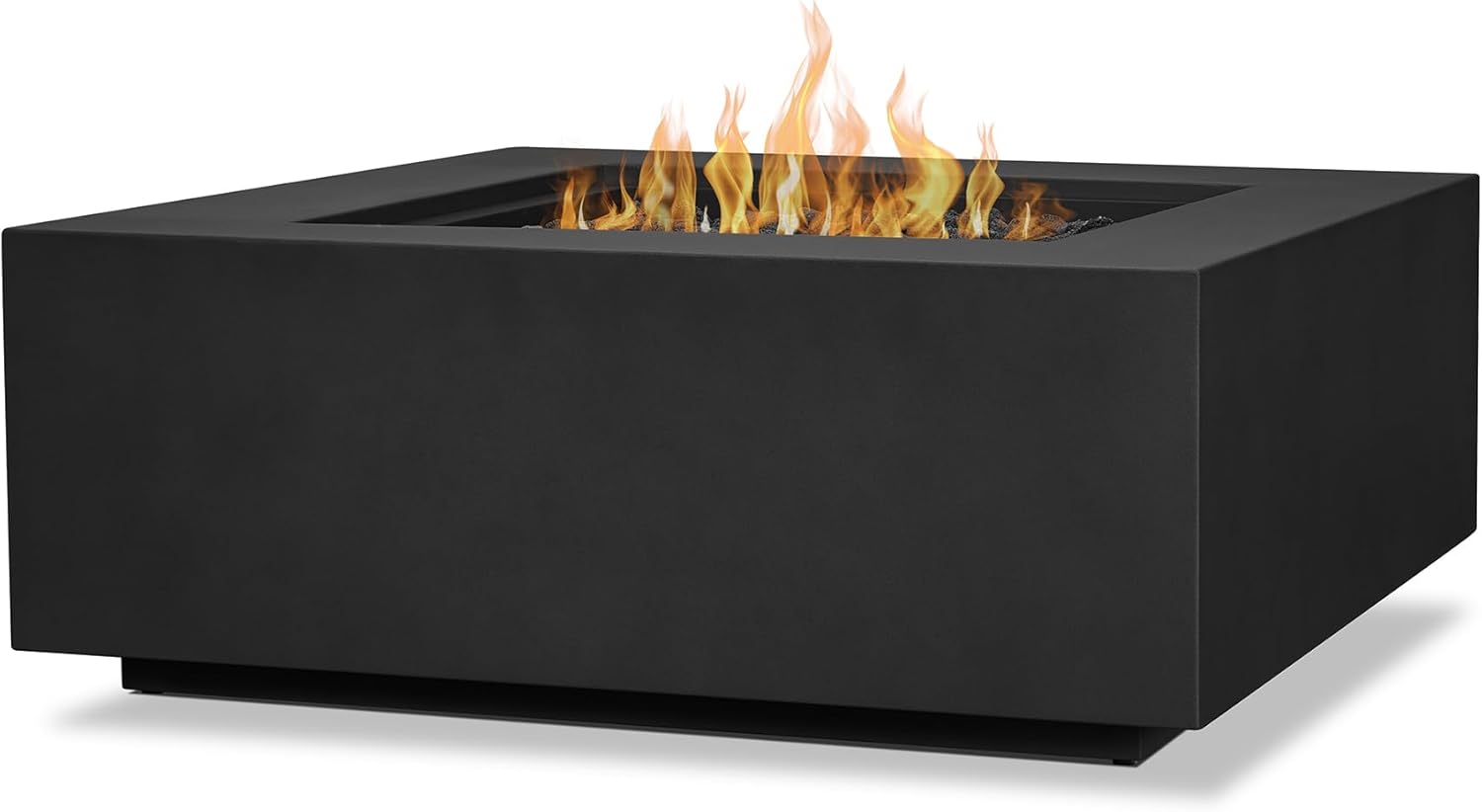 Real Flame Aegean 36”in Square Propane or Natural Gas Fire Pit Table, 50,000 BTU, Powder-Coated Steel, Push-Button Ignition, CSA Certified, Lava Rock, Storage Cover, Stainless Steel Burner with Lid