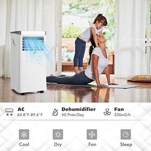 LDAILY 8000BTU Portable Air Conditioner with Remote Control, 3-in-1 Air Cooler w/ 3 Mode & 2 Wind Speeds, 24H Timer Function, Air Cooling Fan with Window Kit for Home Office, White (8000BTU)