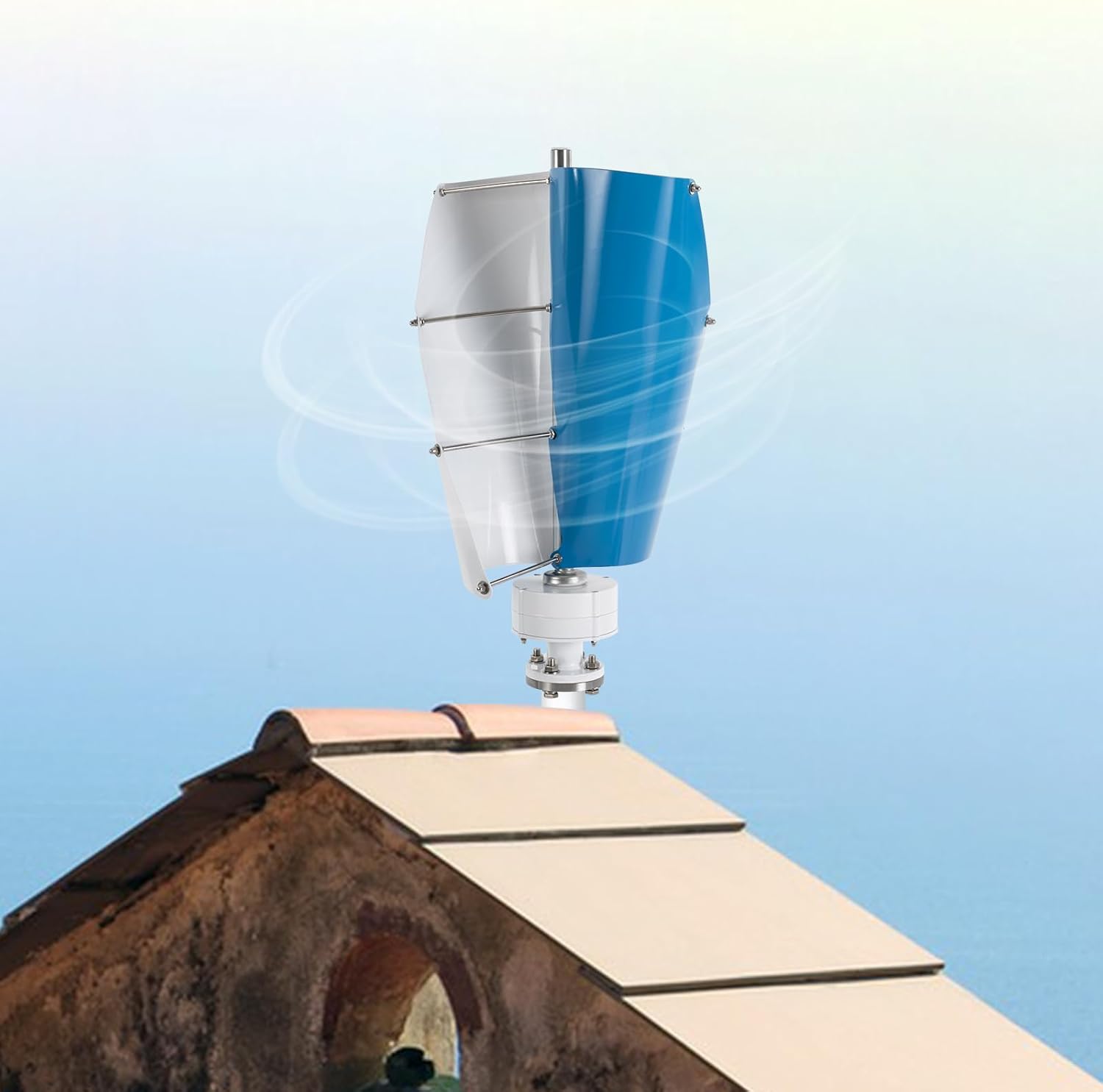 500W Vertical Axis Wind Turbine Kit - Home Wind Power System, Permanent Magnet Generator for Boats, Gazebos (12V Blue)