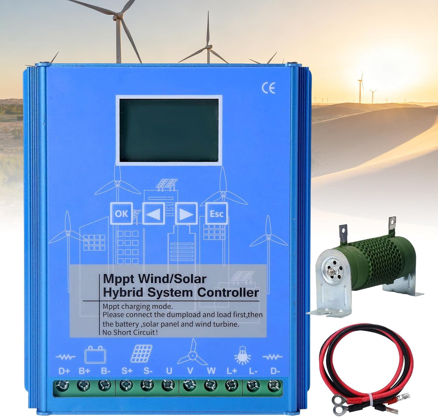 Solar Wind Controller Solar and Wind Charge Controller Solar Wind Power Controller Wind/Solar Hybrid System Controller 1000W-12/24VAuto