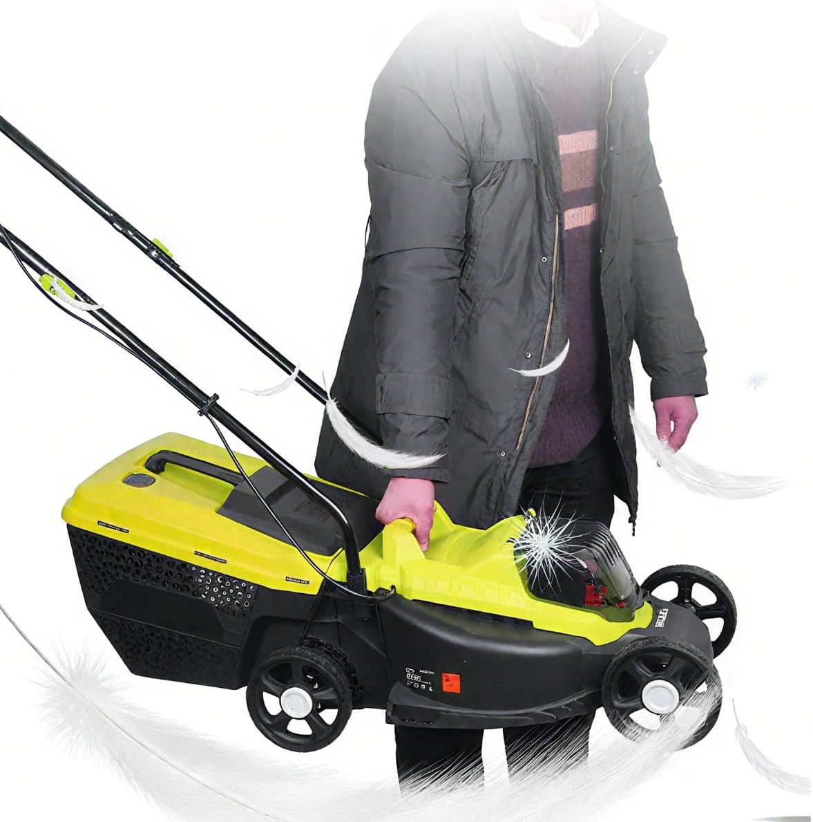 Hand-Push Lawn Mower, Portable Lawn Mower for Home Use, Lawn Beautification, Suitable for a Variety of Scenarios, Dual Lithium Batteries, Charger, Grass Collection Box, Instruction Manual