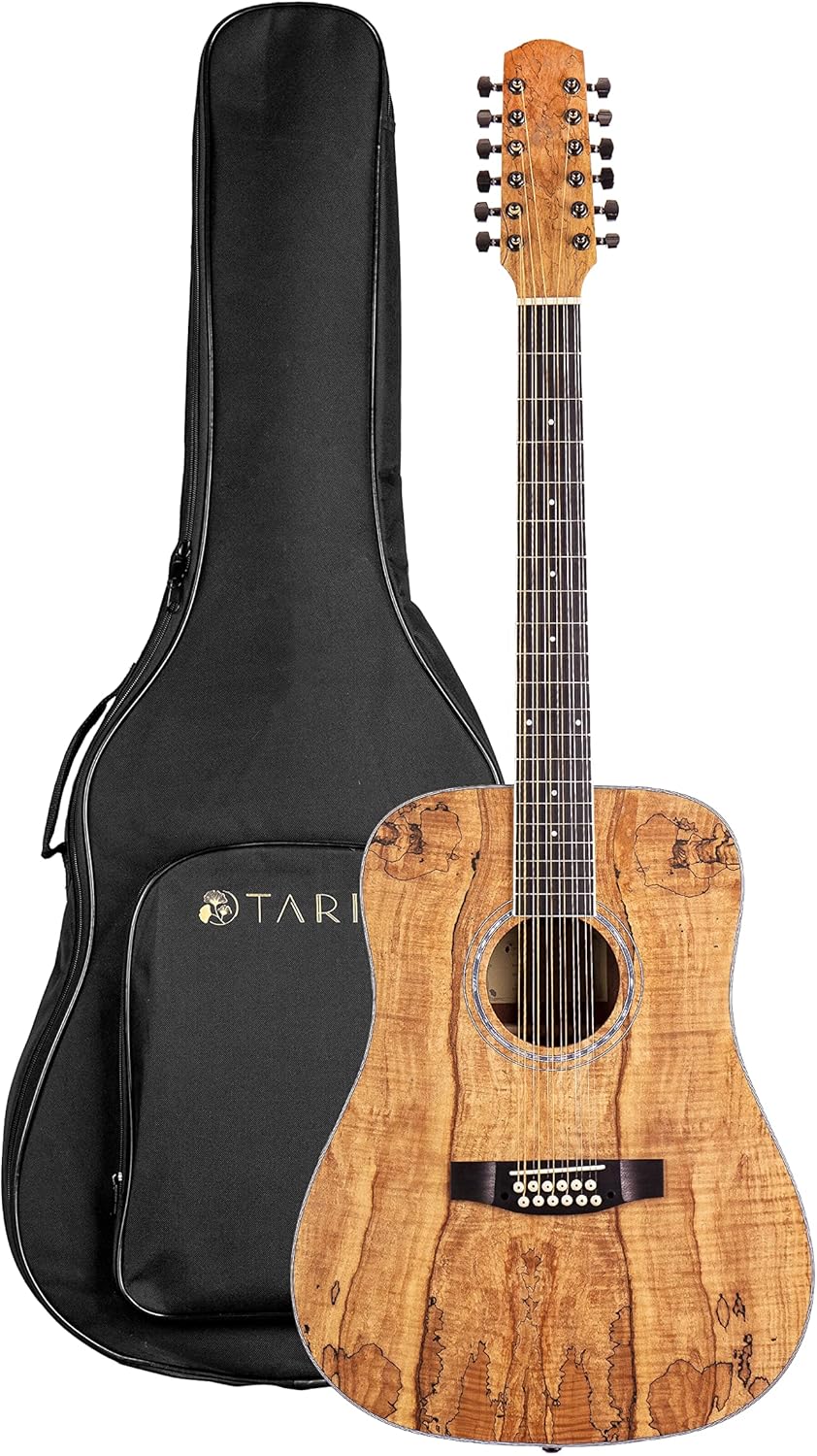 TARIO 12 Strings Acoustic Guitar Spalted maple Top Mahogany back & sides Okoume Neck