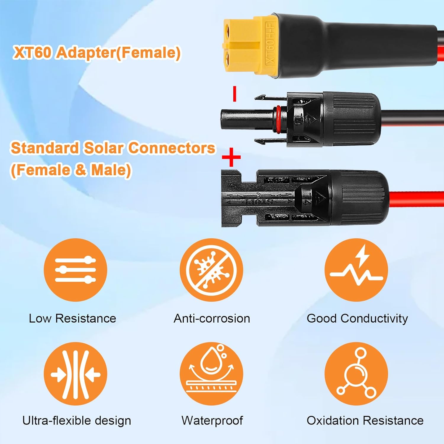 10AWG 50FT XT60 Solar Extension Cable 2 3 6 10 15 20 25 35 40 50 75 100FT XT60 Solar Extension Connector Adapter Thicker Cable Female to Male for Portable Power Station Solar Panel RC LiFePO4 Battery